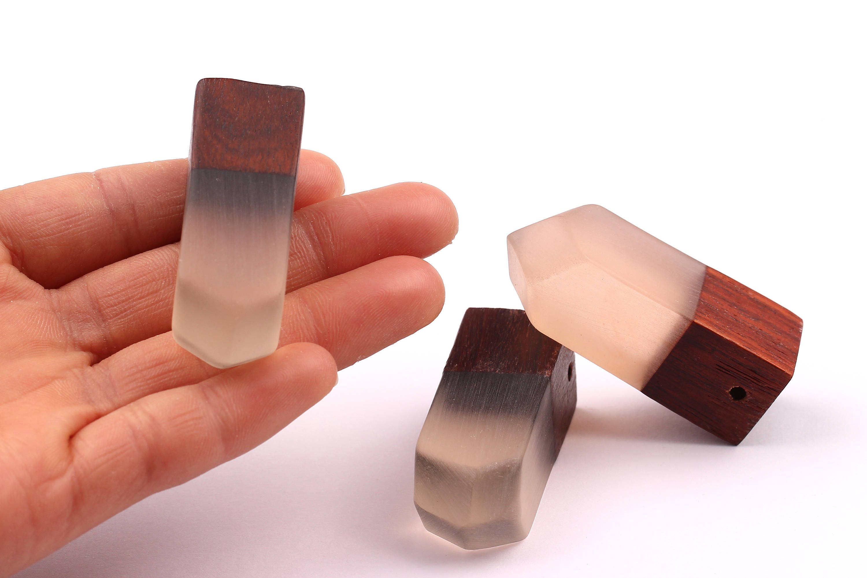 Wood Resin Pendant - Natural Monzo Wooden Charms - White Epoxy Resin Necklace - Jewelry Supplies - Wooden Beads - 50x17x17mm - BB1006W - DOMEDBAZAAR