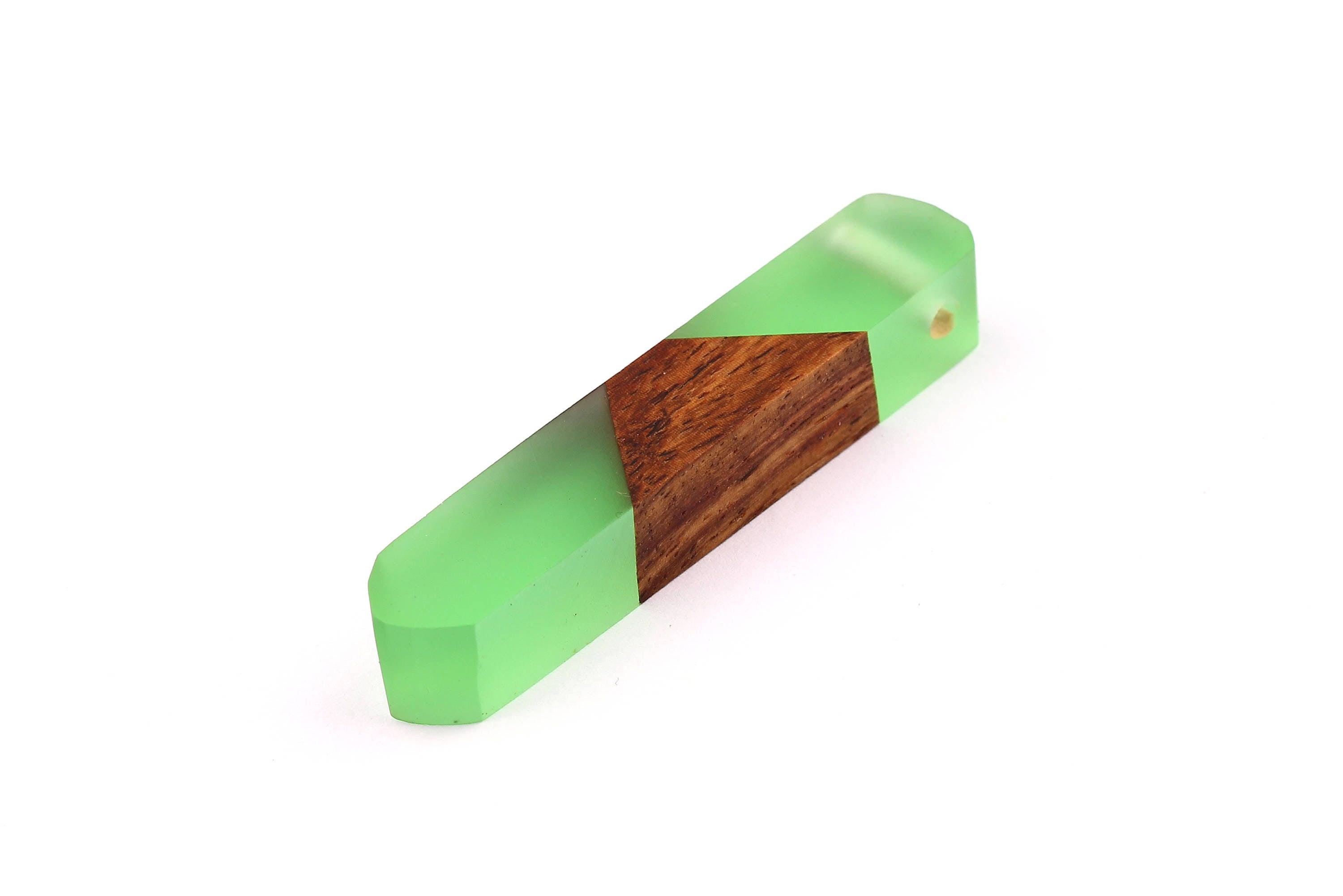 Wood Resin Pendant - Natural Mahogany Wooden Charms - Green Epoxy Resin Necklace - Jewelry Supplies - Wooden Beads - 60x10x11mm - BB1018MG - DOMEDBAZAAR