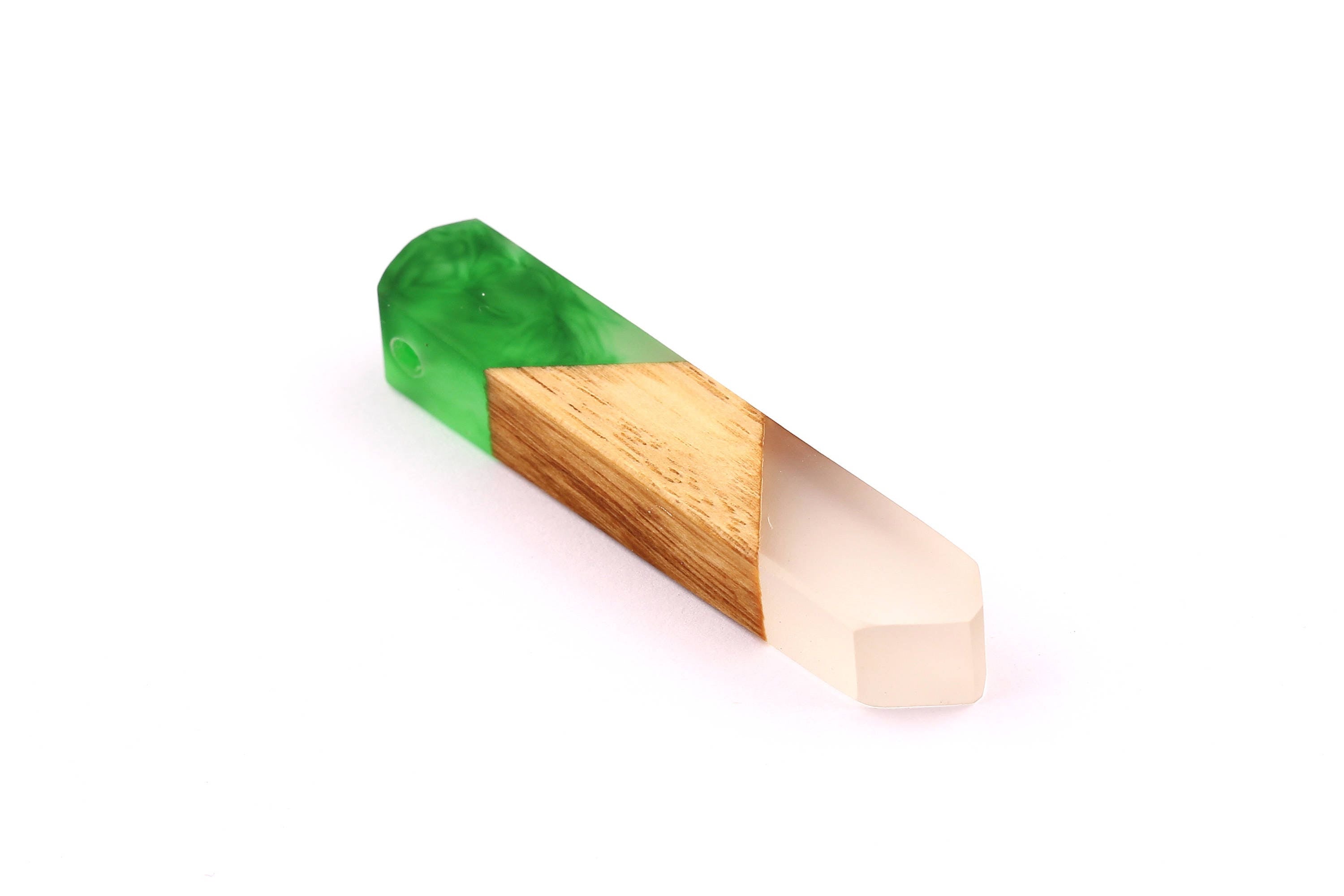Wood Resin Pendant - Natural Mahogany Wooden Charms - Green & White Epoxy Resin Necklace - Jewelry Supplies - Beads - 60x10x11mm - BB1019G - DOMEDBAZAAR