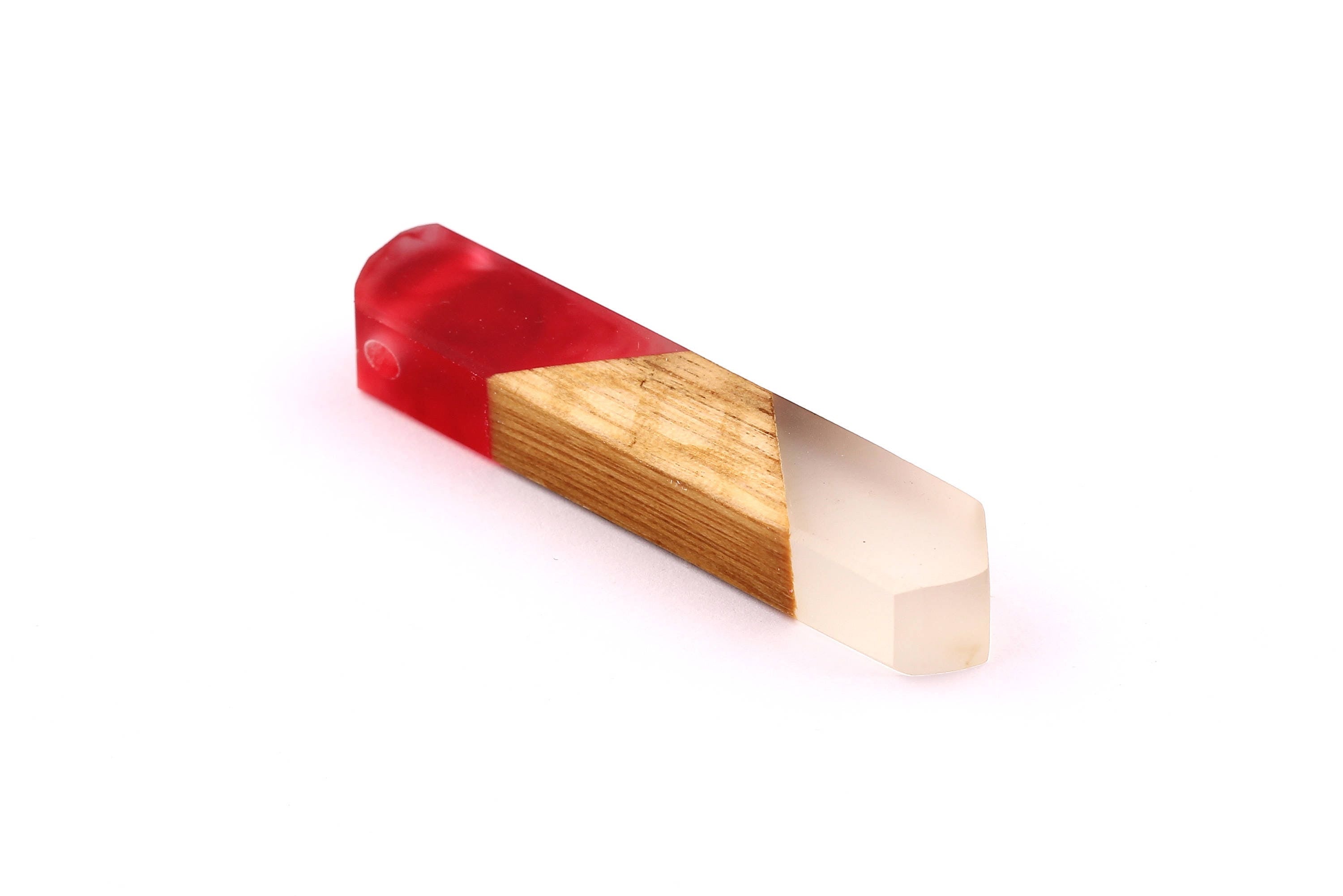Wood Resin Pendant - Natural Mahogany Wooden Charms - Red & White Epoxy Resin Necklace - Jewelry Supplies - Beads - 60x10x11mm - BB1019R - DOMEDBAZAAR