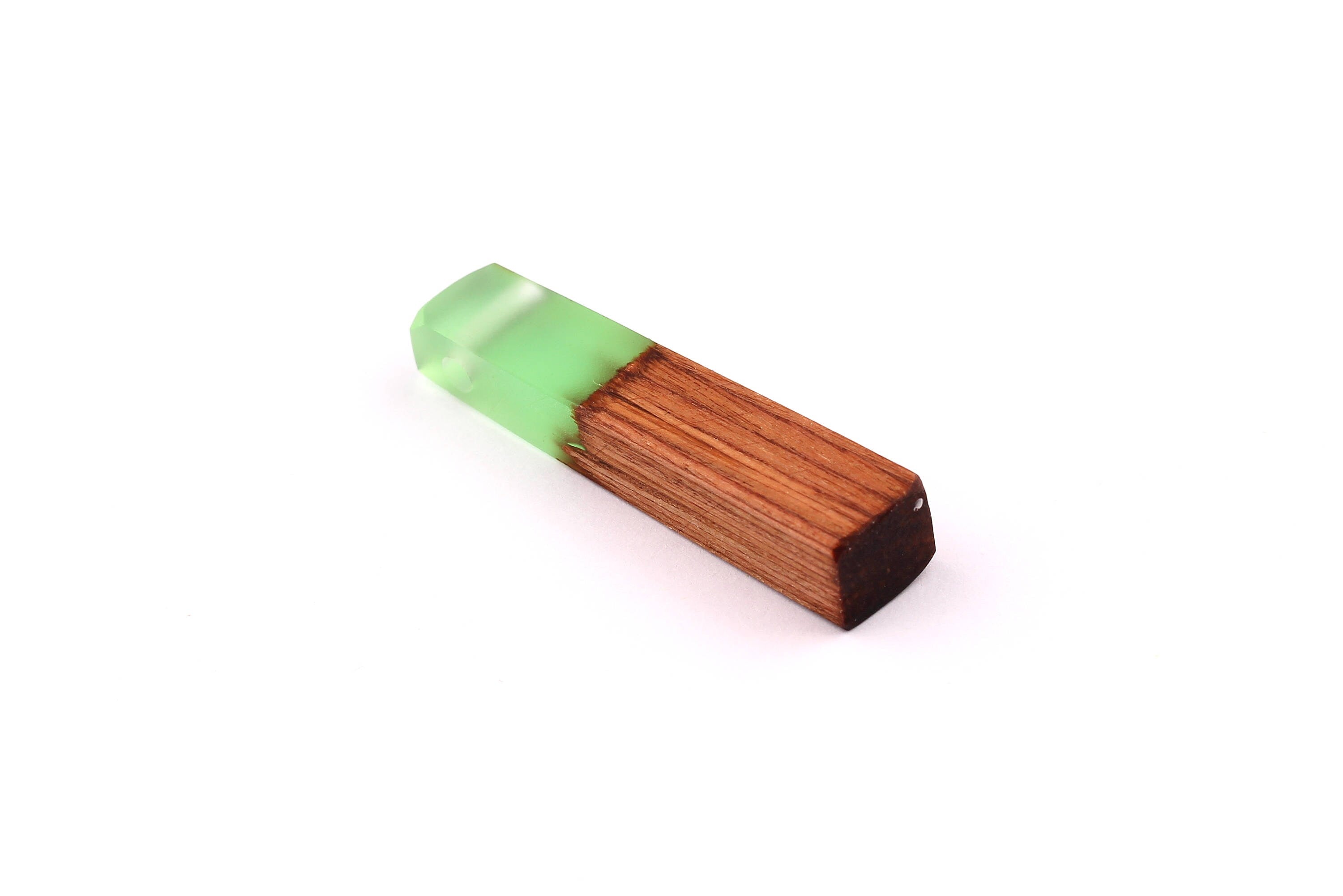 Wood Resin Pendant - Natural Mahogany Wooden Charms - Green Epoxy Resin Necklace - Jewelry Supplies - Wooden Beads - 49x10x12mm - BB1021MG - DOMEDBAZAAR