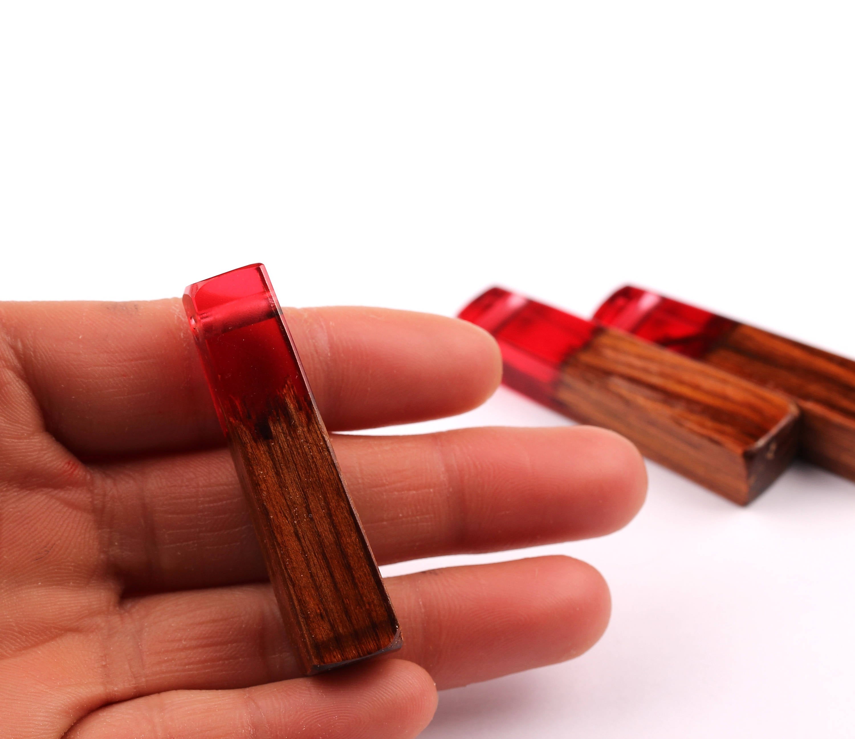 Wood Resin Pendant - Natural Mahogany Wooden Charms - Red Epoxy Resin Necklace - Jewelry Supplies - Wooden Beads - 49x10x12mm - BB1021SR - DOMEDBAZAAR