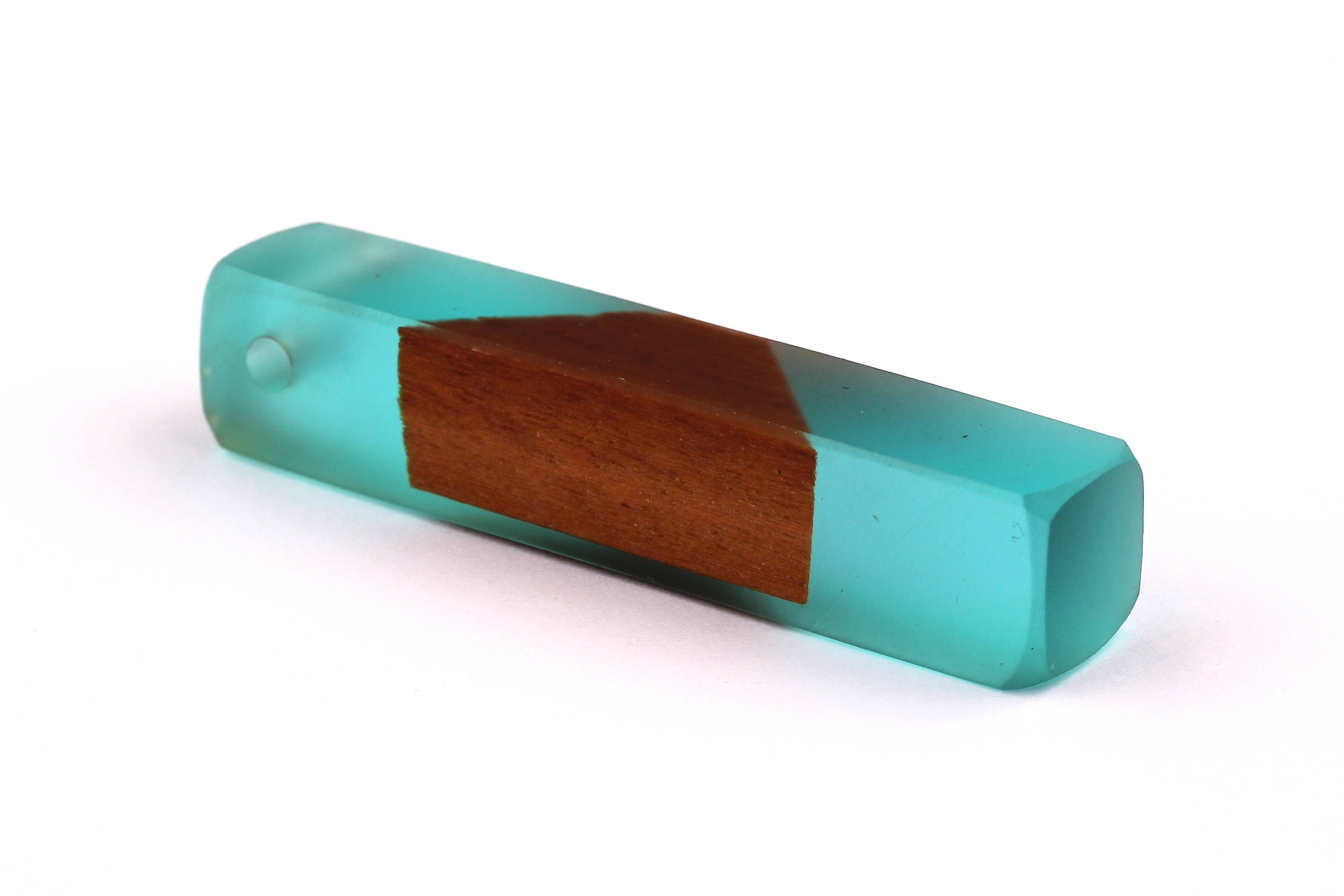 Wood Resin Pendant - Natural Mahogany Wooden Charms - Blue Epoxy Resin Necklace - Jewelry Supplies - Wooden Beads - 60x10x11mm - BB1017MB - DOMEDBAZAAR