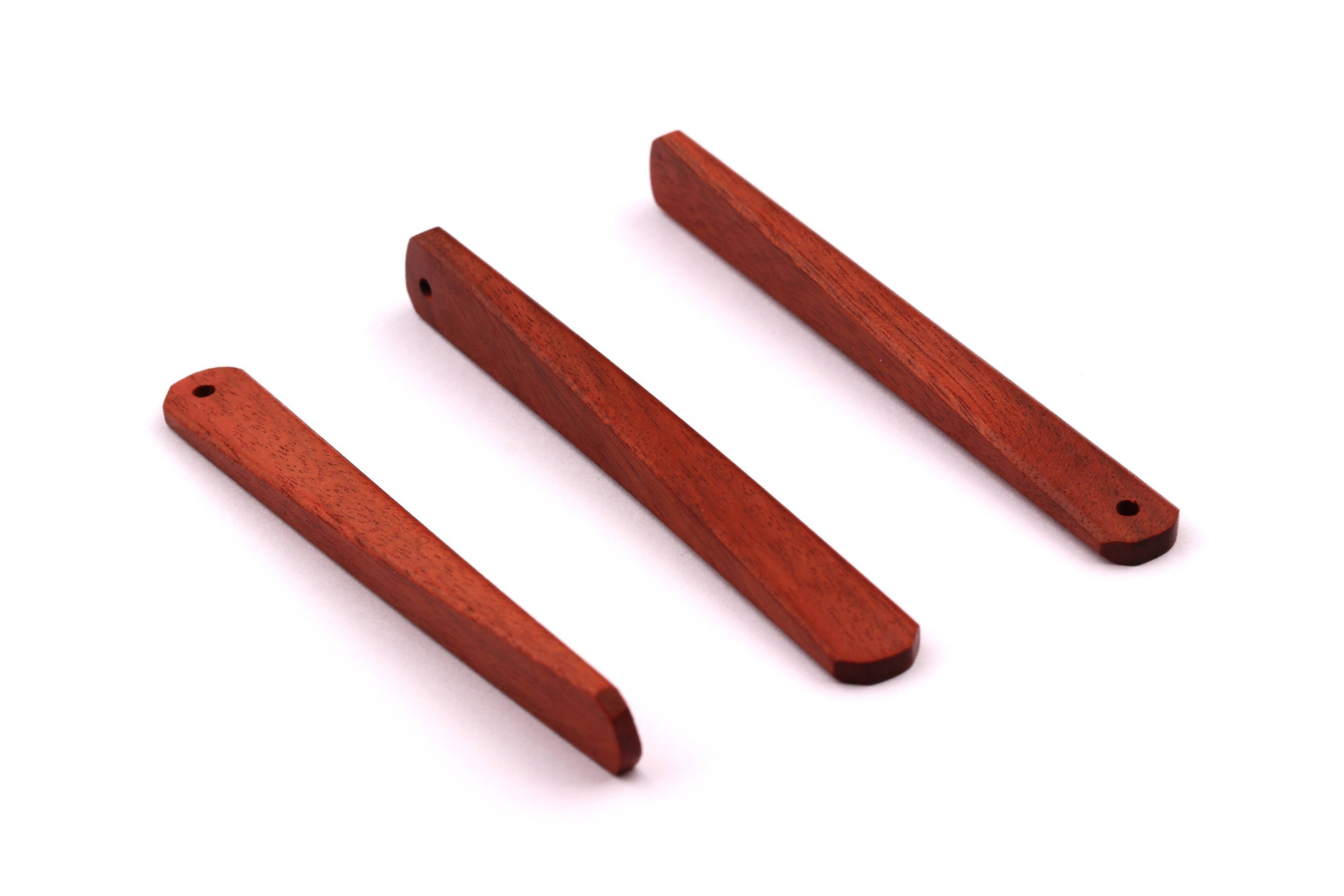 Wood Earring Charms - Hammered Long Bar Shaped - Natural Rosewood Charms for Necklace and Earrings - Wooden Beads - 65x7x3mm - BB1034R - DOMEDBAZAAR