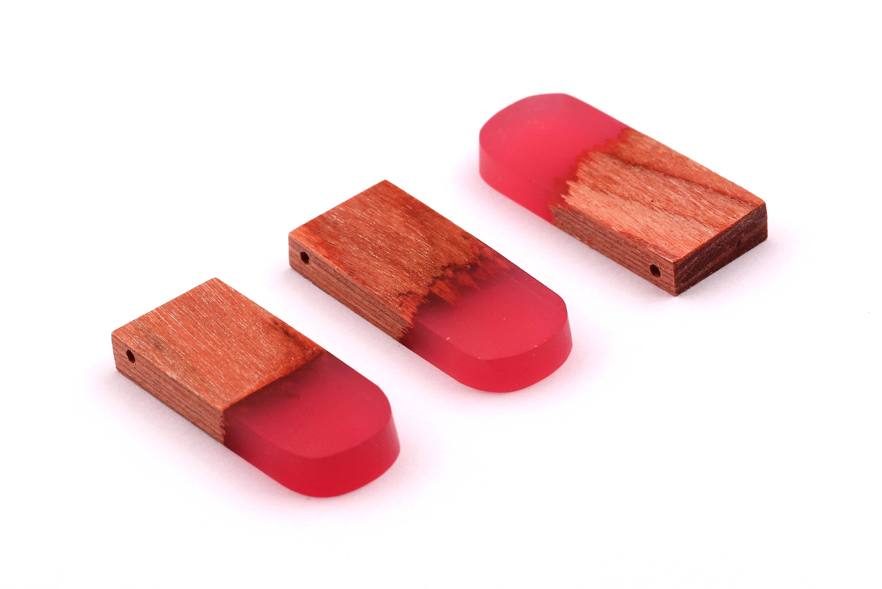 Wood Resin Pendant - Natural Wooden Charms - Pink Epoxy Resin Necklace - Jewelry Supplies - Wooden Beads 32x13x4mm - BB1036R - DOMEDBAZAAR