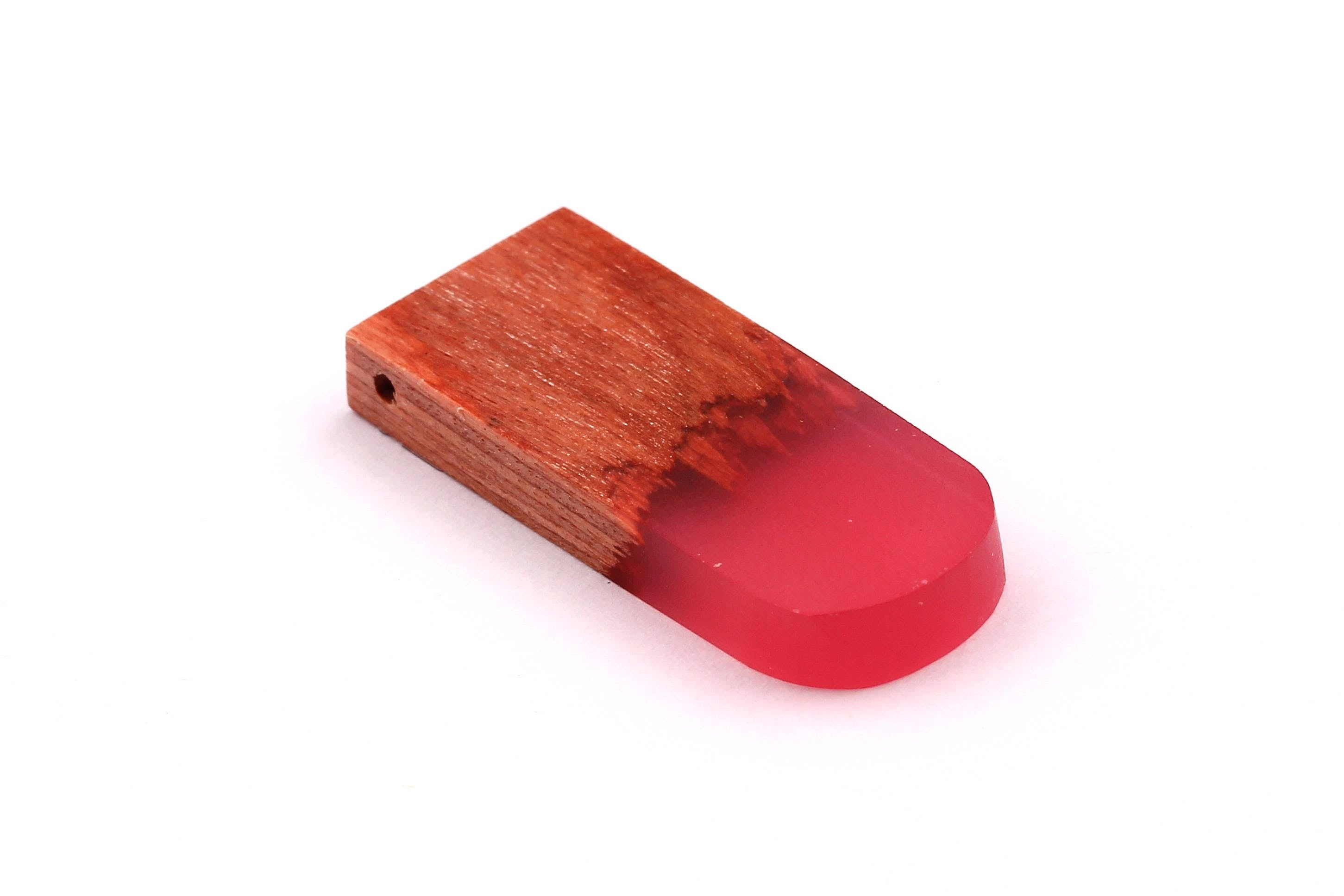 Wood Resin Pendant - Natural Wooden Charms - Pink Epoxy Resin Necklace - Jewelry Supplies - Wooden Beads 32x13x4mm - BB1036R - DOMEDBAZAAR