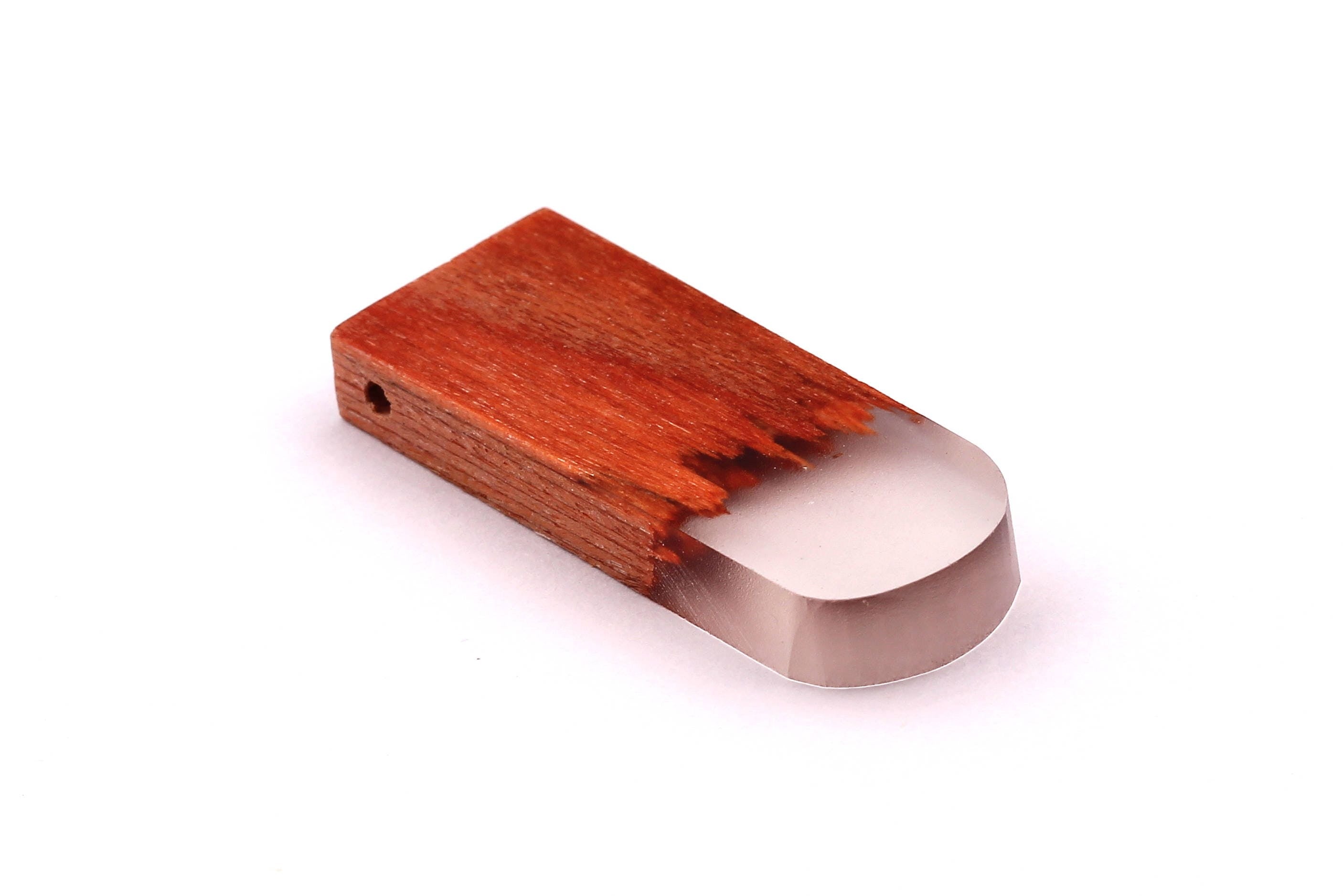Wood Resin Pendant - Natural Wooden Charms - White Epoxy Resin Necklace - Jewelry Supplies - Wooden Beads 32x13x4mm - BB1036W - DOMEDBAZAAR