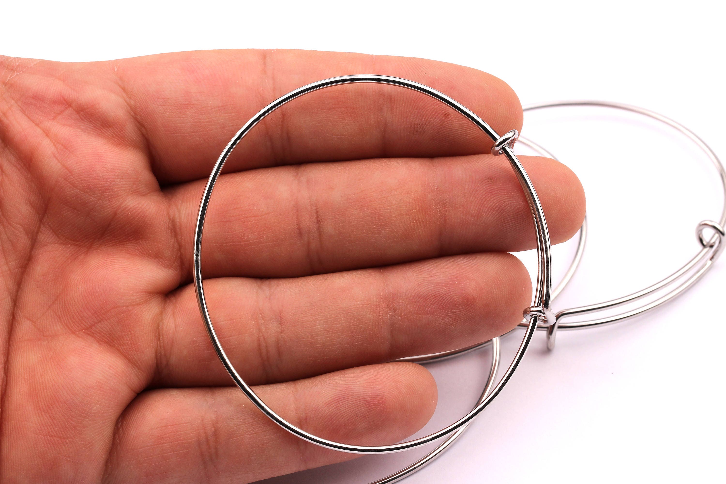 Adjustable Bangle Bracelet - Stainless Steel Bracelet - One  Loop - Expandable Wire Bangle For Charms - Jewelry Supplies - 65x1.6mm - SS1001 - DOMEDBAZAAR