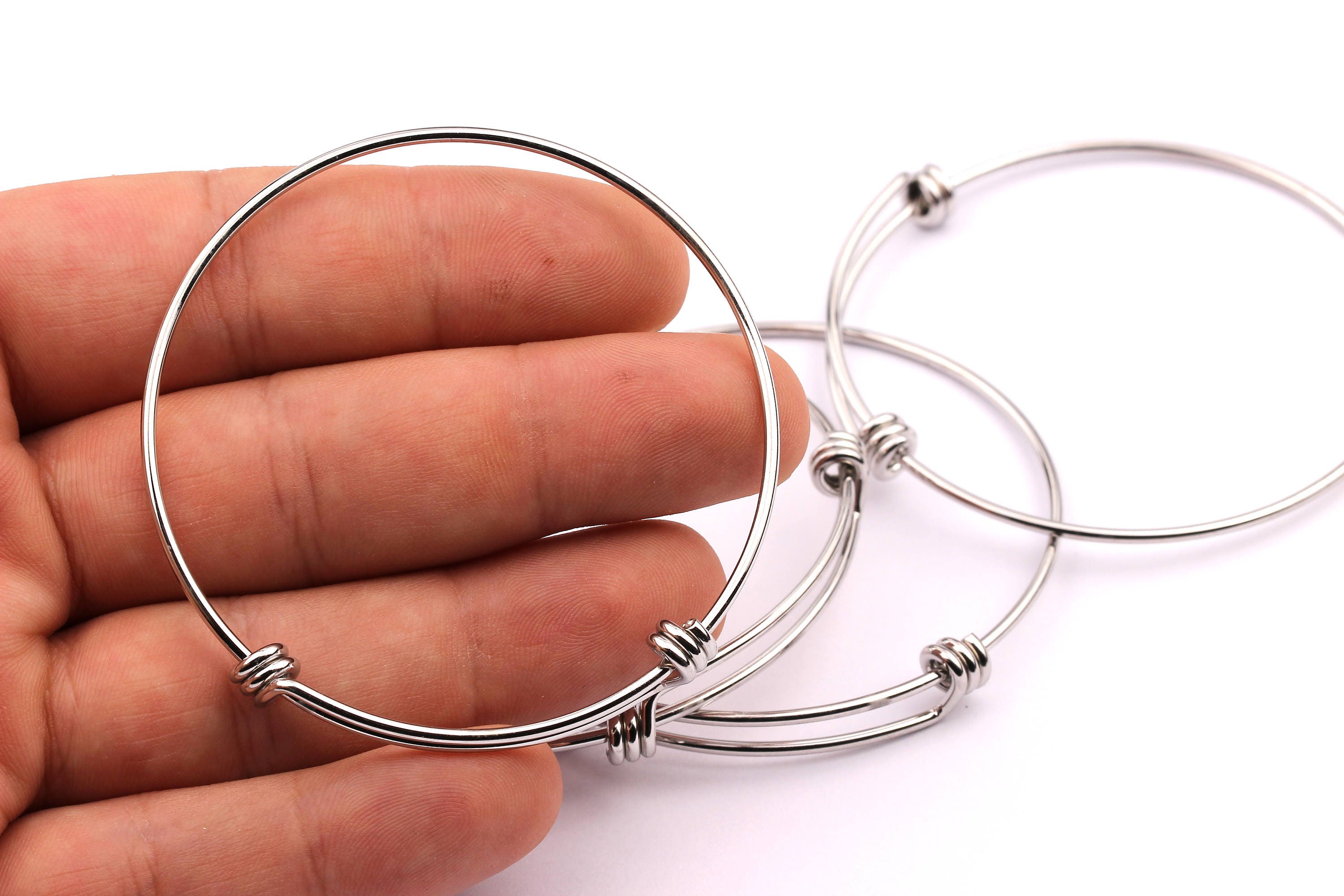 Adjustable Bangle Bracelet - Stainless Steel Bracelet - Two Loops - Expandable Wire Bangle For Charms - Jewelry Supplies - 60x1.6mm - SS1002 - DOMEDBAZAAR