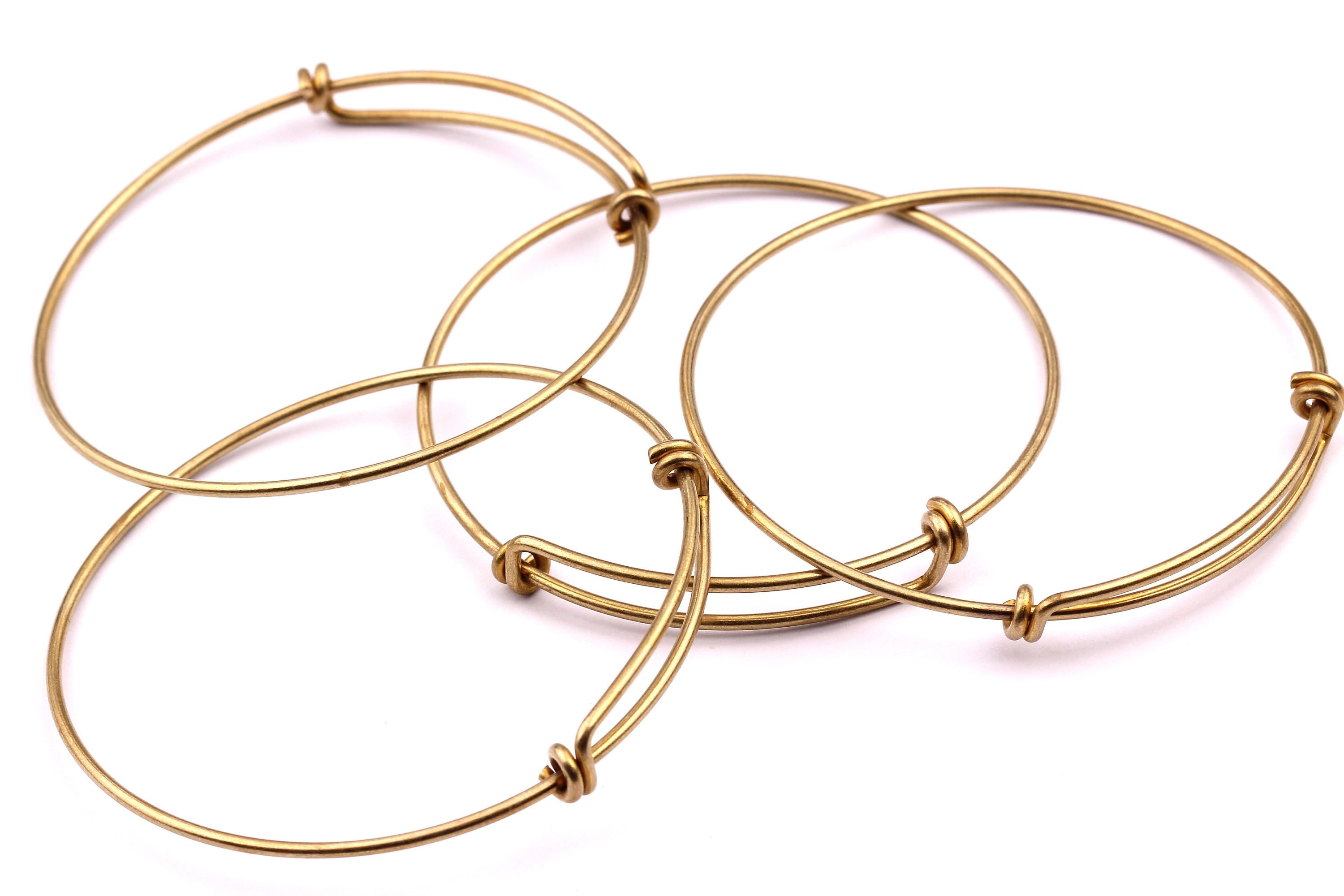 Adjustable Bangle Bracelet - Raw Brass Bracelet - Double Loops - Expandable Wire Bangle For Charms - Jewelry Supplies - 63x1.5mm - PP1002 - DOMEDBAZAAR