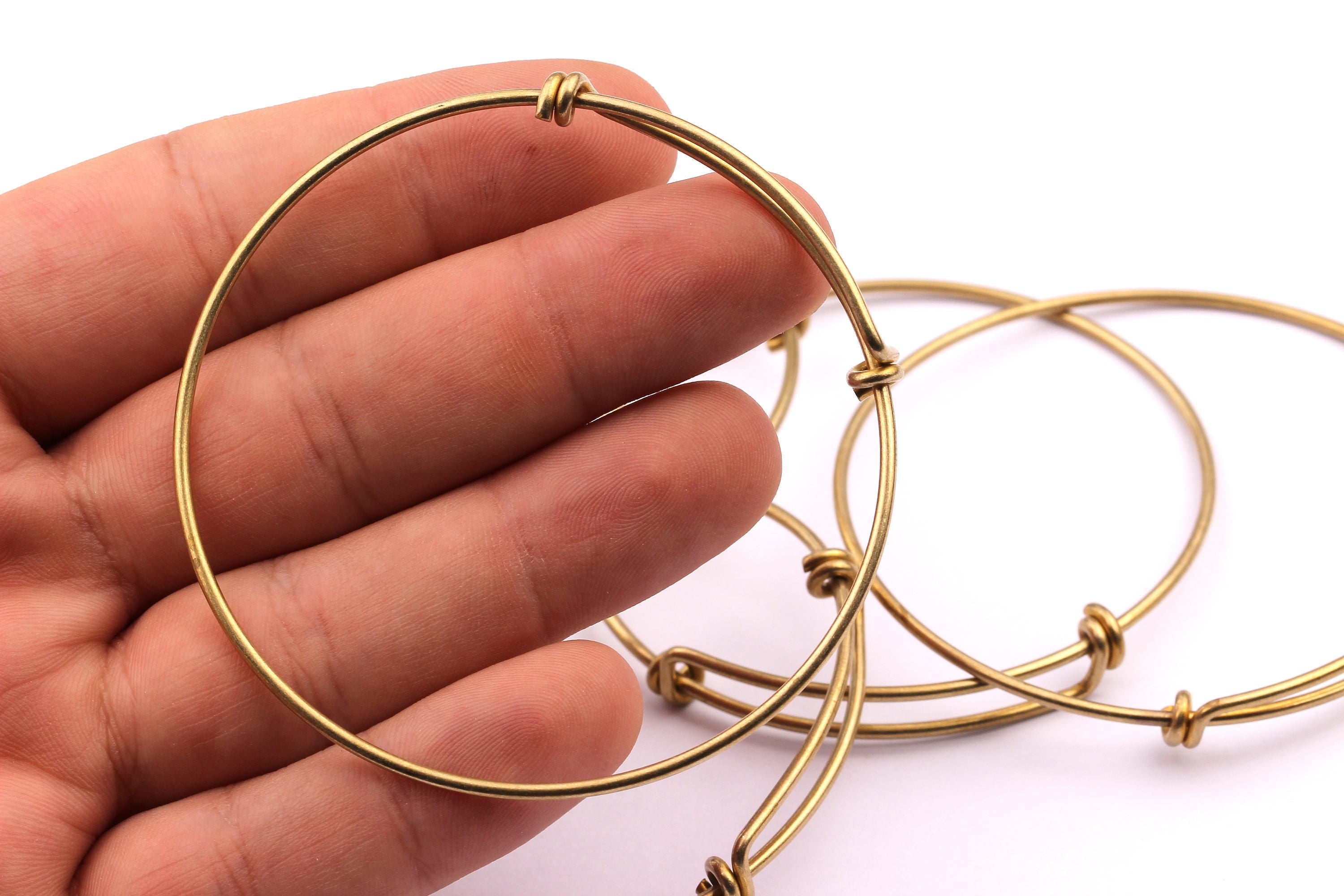 Adjustable Bangle Bracelet - Raw Brass Bracelet - Double Loops - Expandable Wire Bangle For Charms - Jewelry Supplies - 63x1.5mm - PP1002 - DOMEDBAZAAR