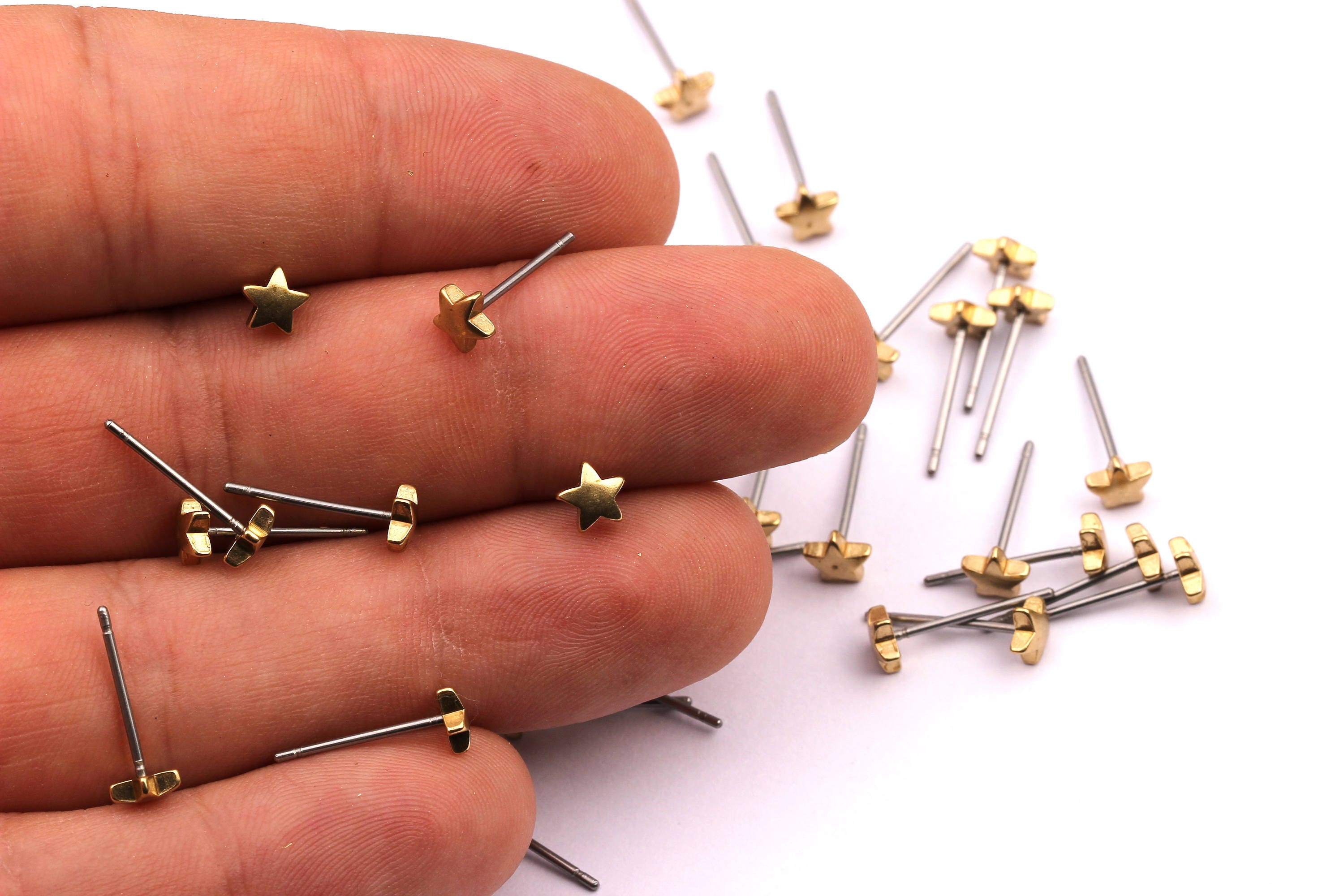 Star Stud - Raw Brass Star Stud - Stainless Steel Earring Posts - Ear Studs - Jewelry Supplies for Earrings - 5x12mm PP1006 - DOMEDBAZAAR