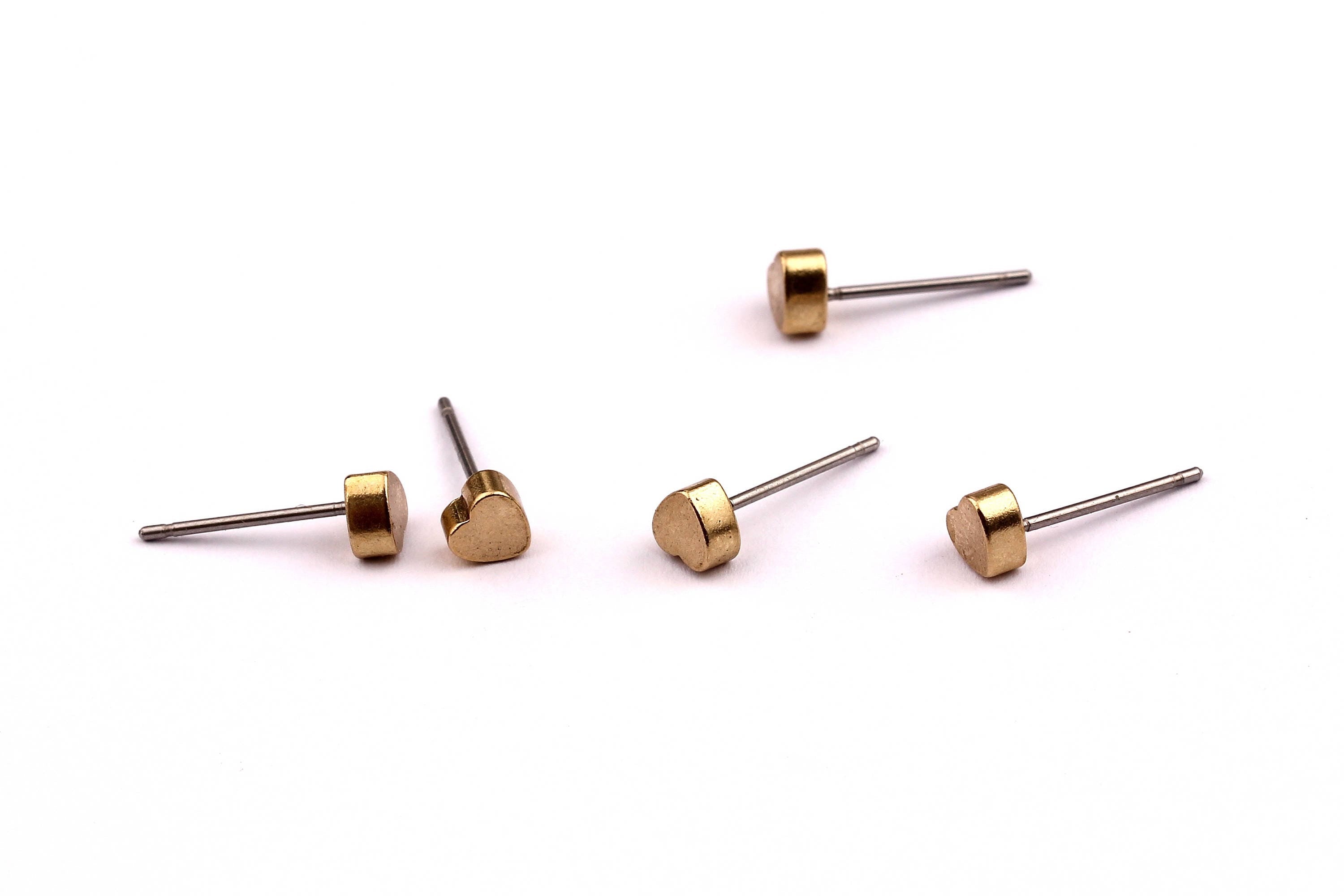 Heart Stud - Raw Brass Heart Pad - Stainless Steel Earring Posts - Ear Studs - Jewelry Supplies for Earrings - 5x12mm PP1009 - DOMEDBAZAAR