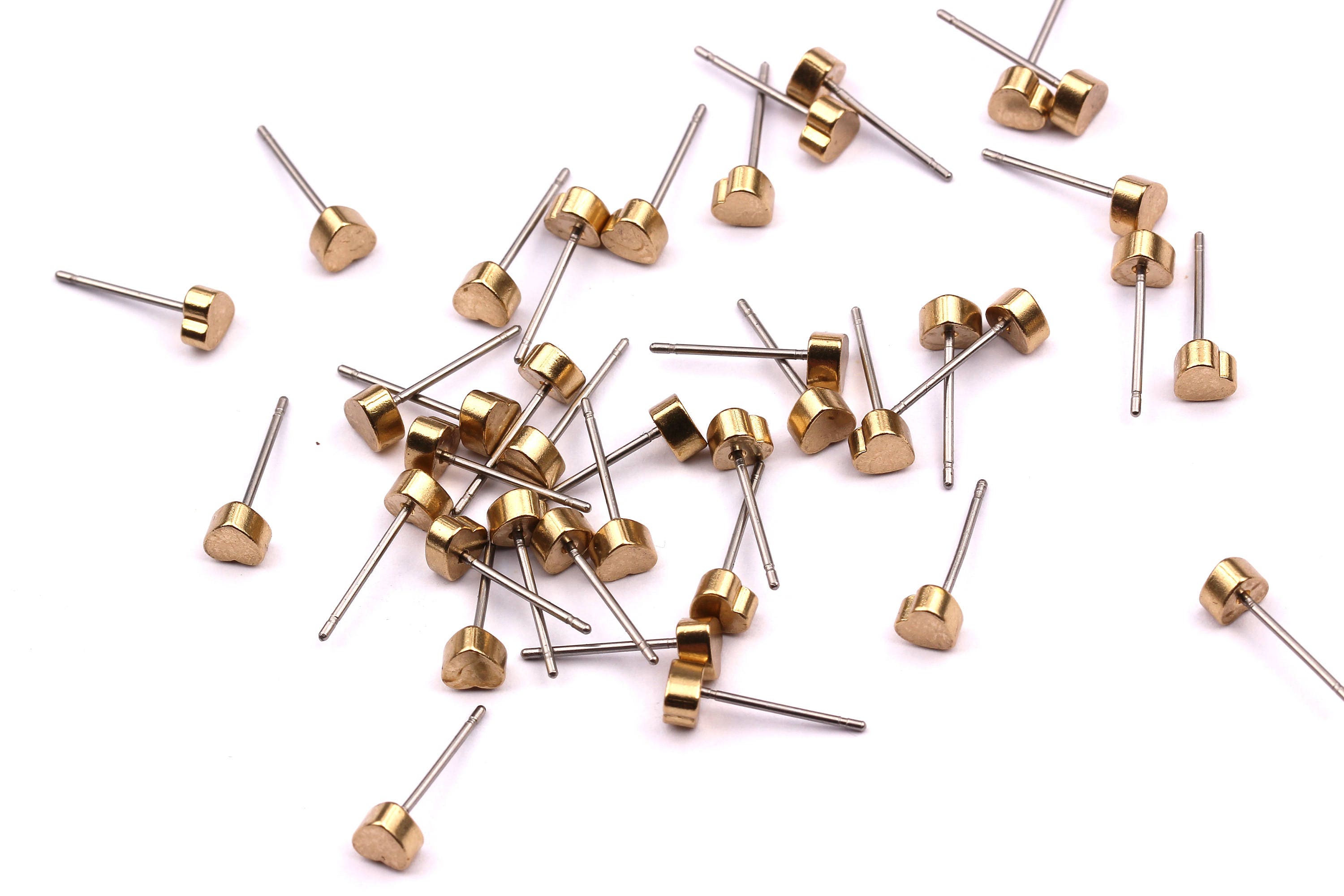 Heart Stud - Raw Brass Heart Pad - Stainless Steel Earring Posts - Ear Studs - Jewelry Supplies for Earrings - 5x12mm PP1009 - DOMEDBAZAAR
