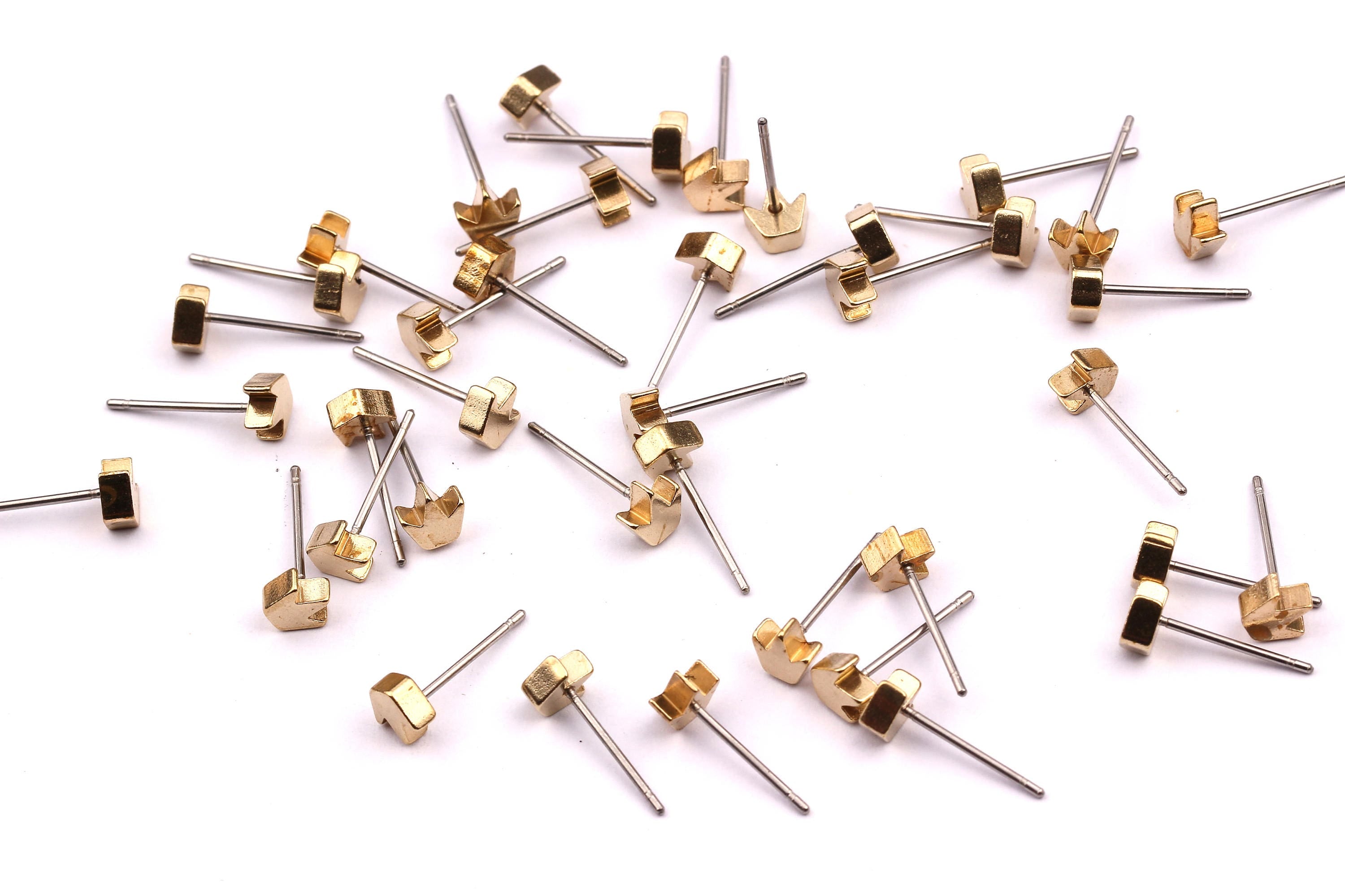 Crown Stud - Raw Brass Crown Pad - Stainless Steel Earring Posts - Ear Studs - Jewelry Supplies for Earrings - 5x12mm PP1010 - DOMEDBAZAAR