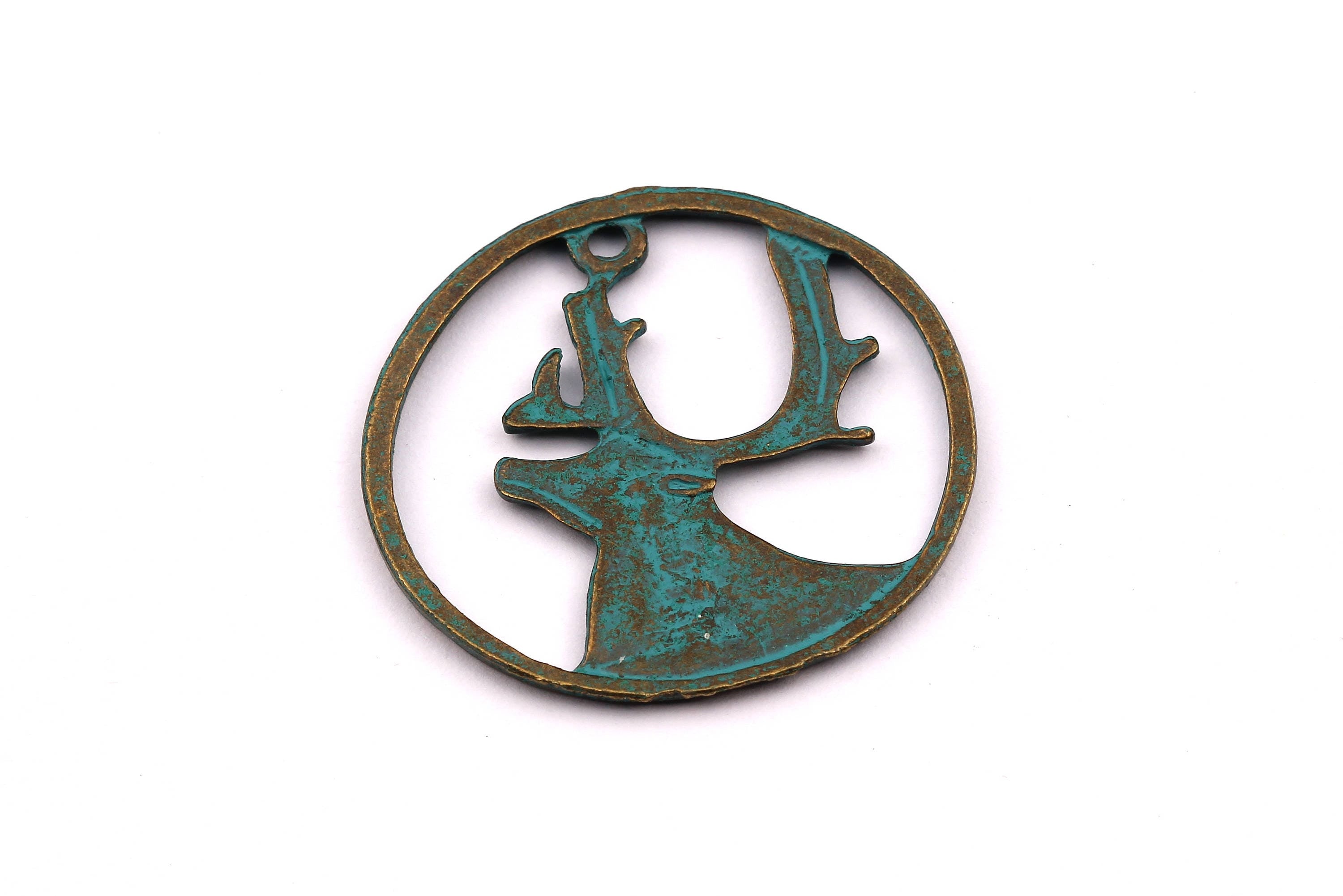 Faux Patina Pendant - Deer Shaped - Alloy Charms - Antique Bronze Tone Necklace - Zinc Alloy Beads - Jewelry Supplies - 35x35x1.75mm ZZ1007 - DOMEDBAZAAR