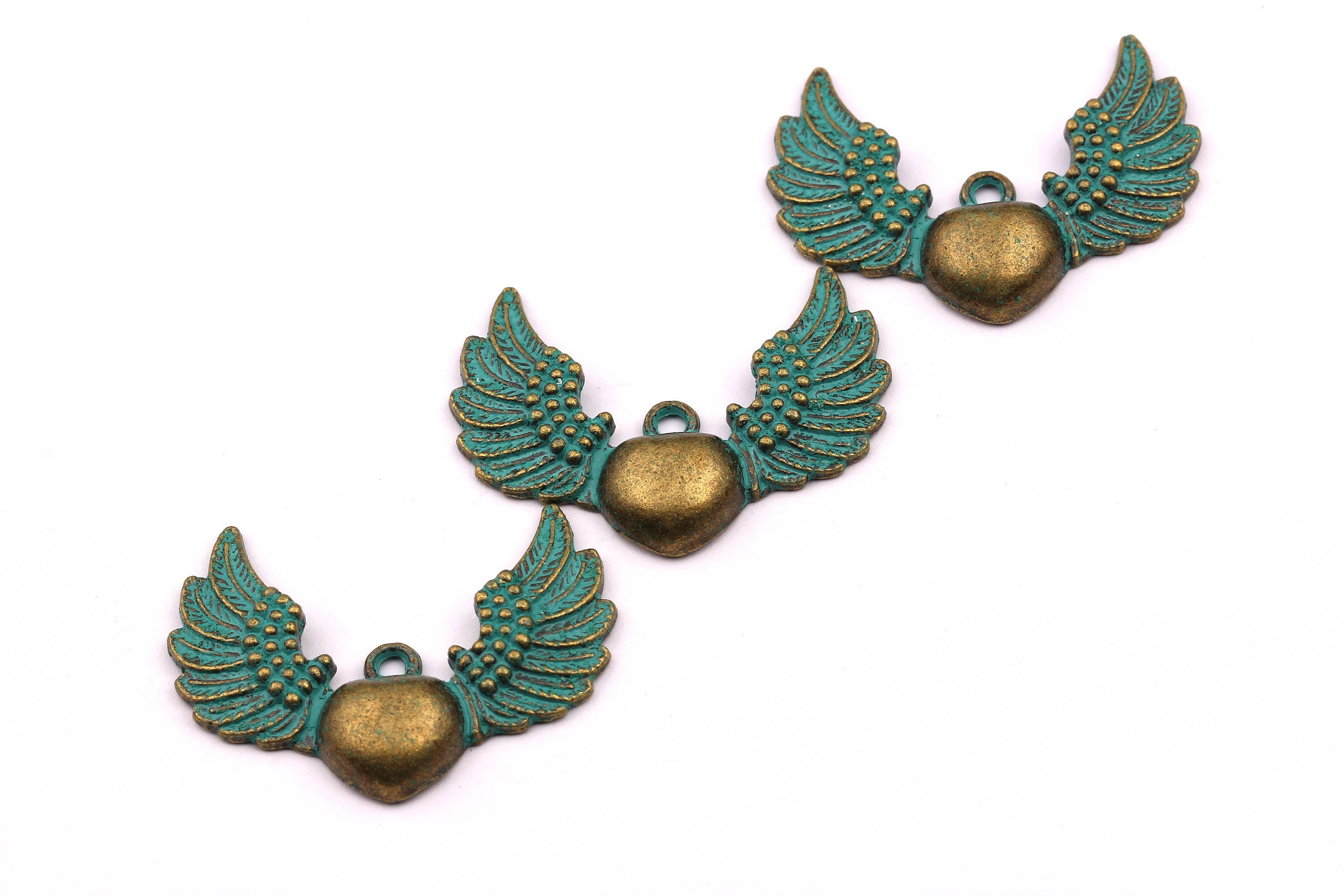 Faux Patina Pendant - Wings Shaped - Alloy Charms - Antique Bronze Tone Necklace - Zinc Alloy Beads - Jewelry Supplies - 25x35x2.5mm ZZ1036 - DOMEDBAZAAR