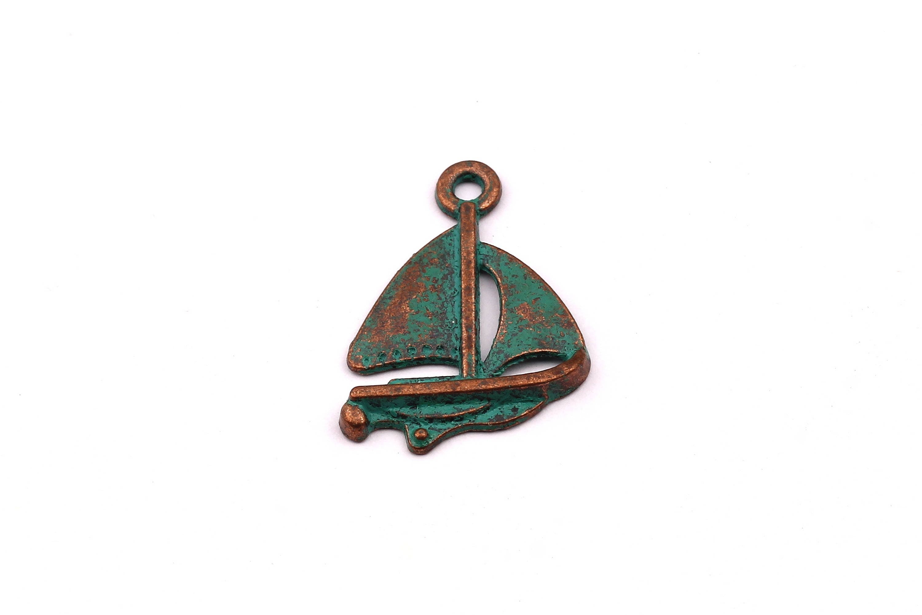 Faux Patina Pendant - Sailboat Shaped - Alloy Charms - Antique Bronze Tone Necklace - Zinc Alloy Beads - Jewelry Supplies - 20x20x1mm ZZ1043 - DOMEDBAZAAR