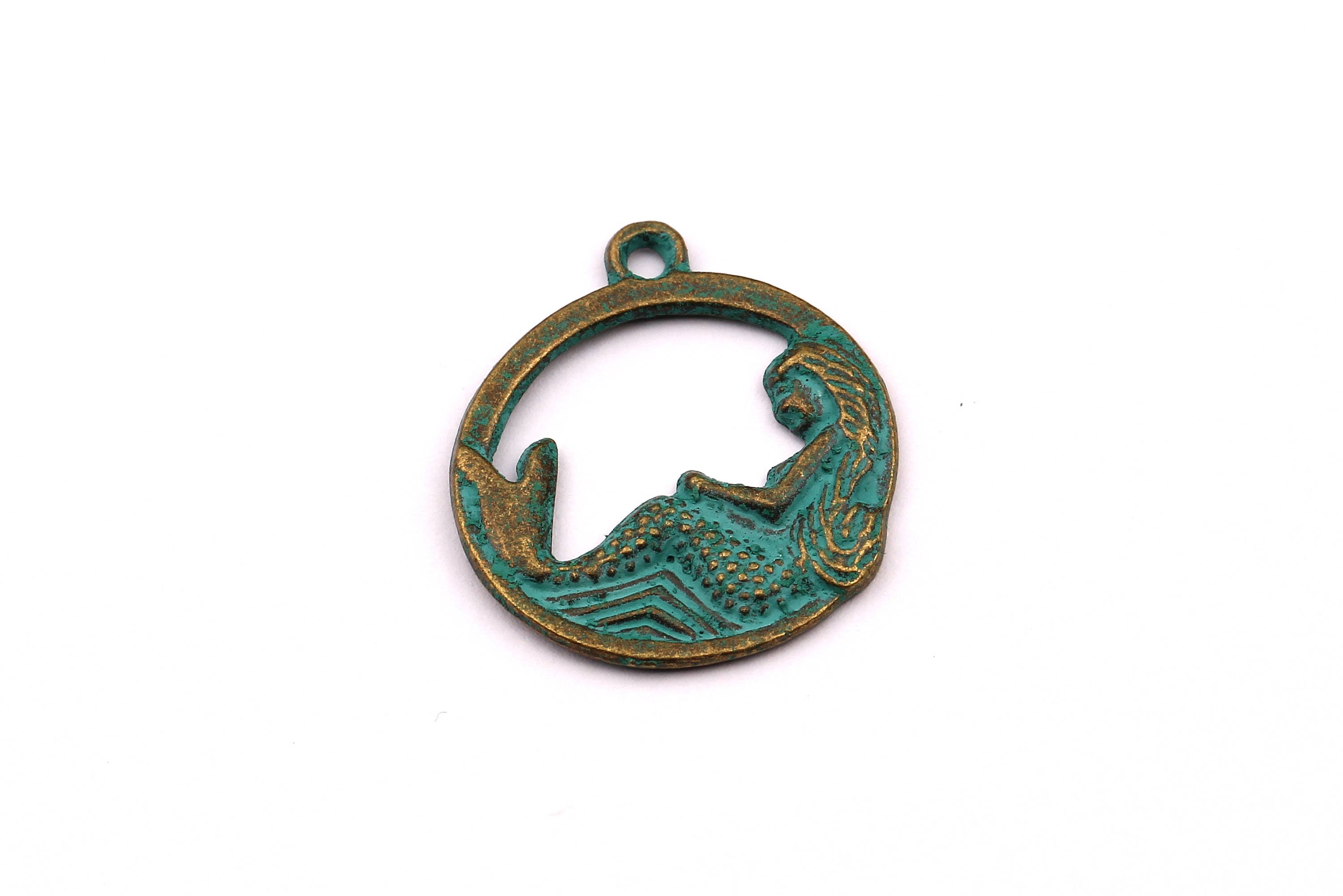 Faux Patina Pendant - Mermaid Shaped - Alloy Charms - Antique Bronze Tone Necklace - Zinc Alloy Beads - Jewelry Supplies - 23x23x2mm ZZ1068 - DOMEDBAZAAR