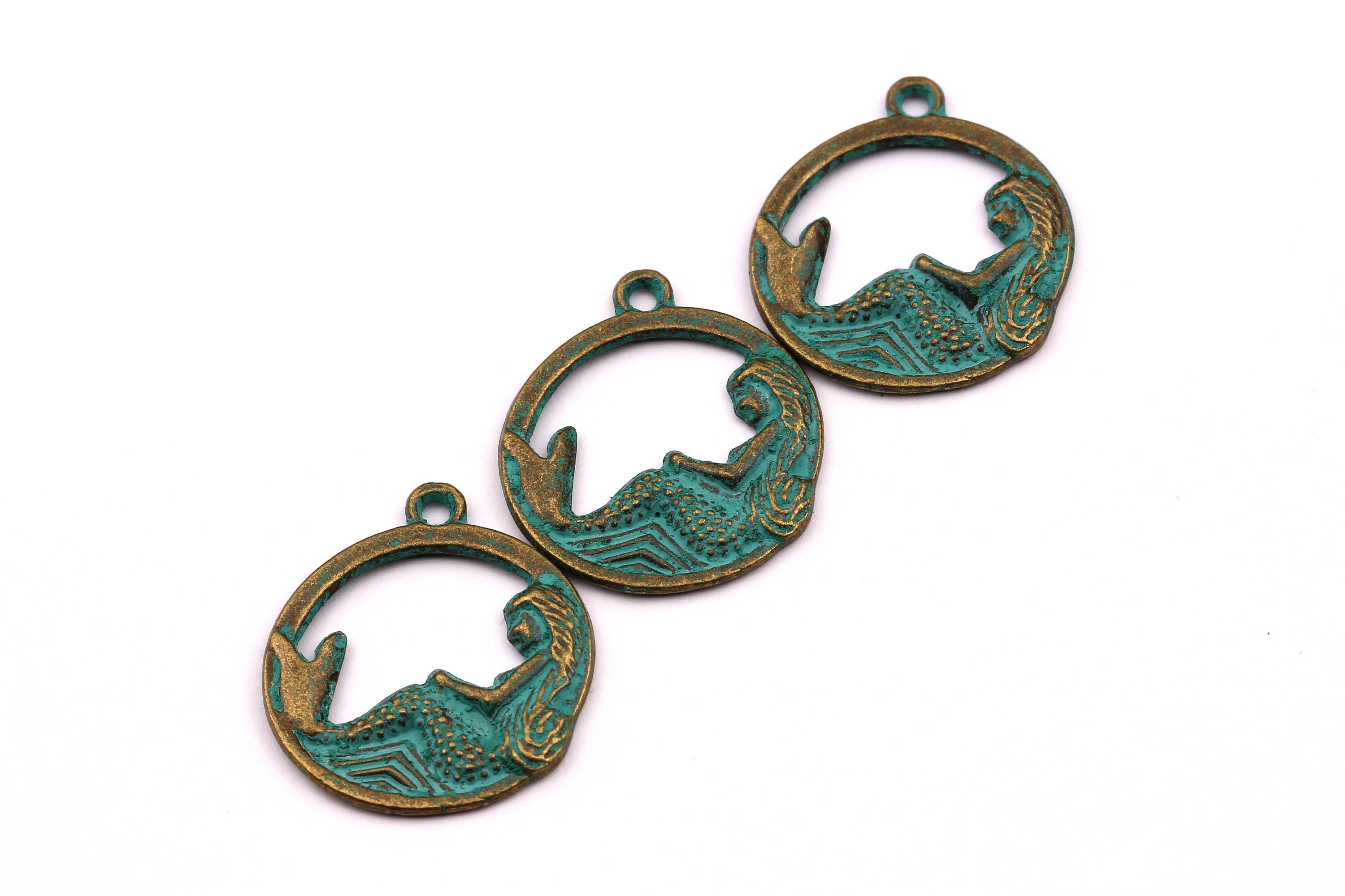 Faux Patina Pendant - Mermaid Shaped - Alloy Charms - Antique Bronze Tone Necklace - Zinc Alloy Beads - Jewelry Supplies - 23x23x2mm ZZ1068 - DOMEDBAZAAR
