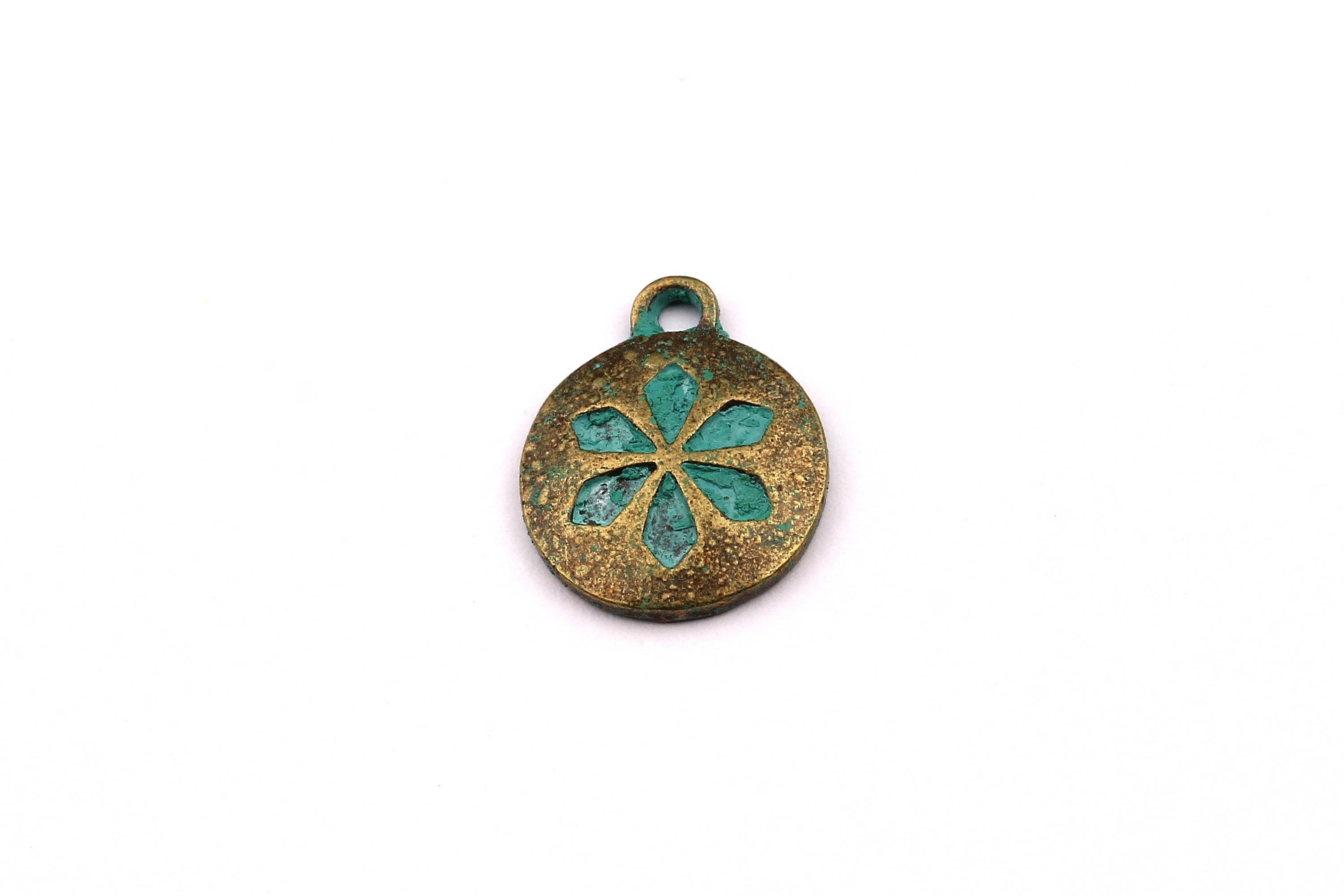 Faux Patina Pendant - Button Shaped - Alloy Charms - Antique Bronze Tone Necklace - Zinc Alloy Beads - Jewelry Supplies - 16x13x2.5mm ZZ1070 - DOMEDBAZAAR