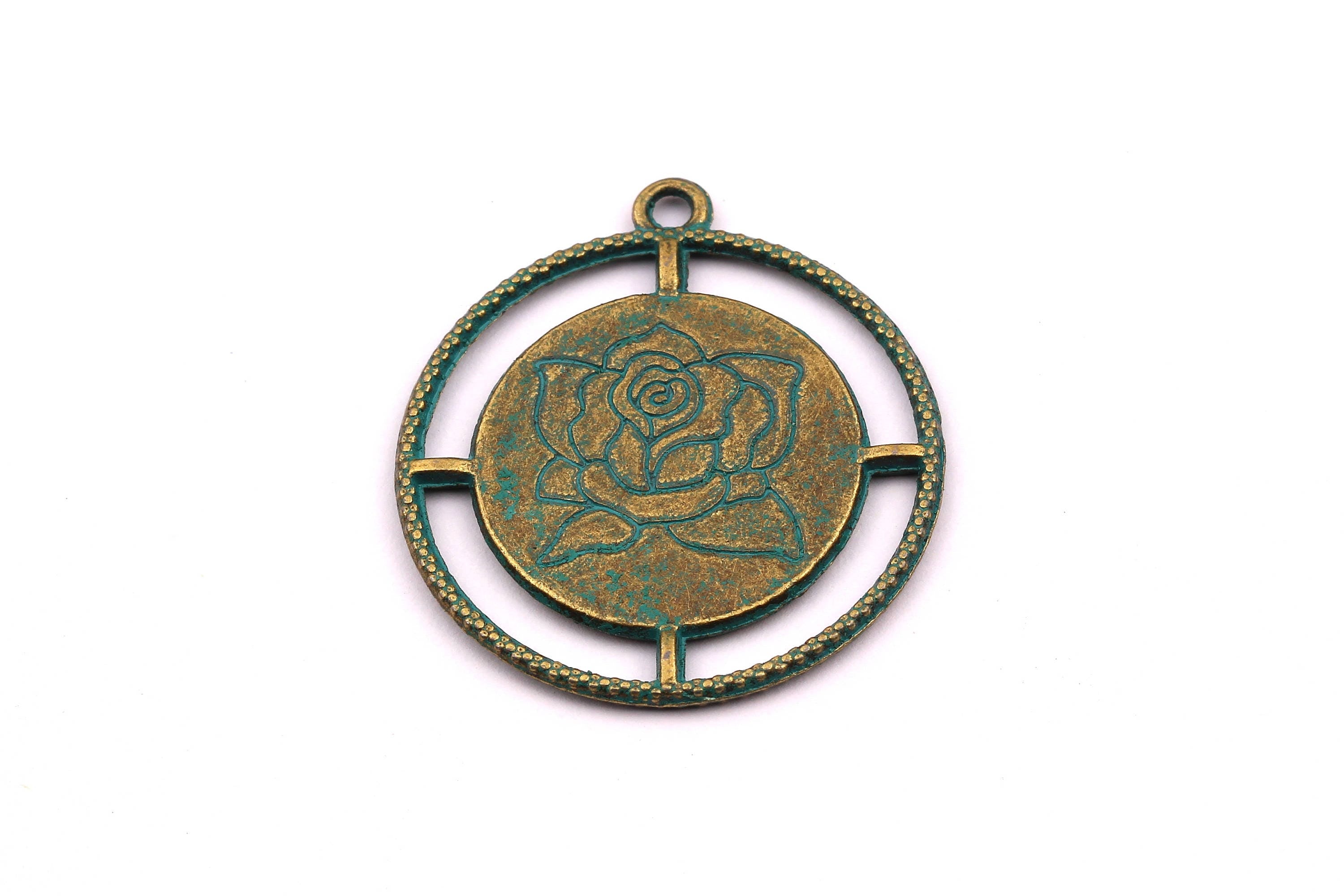Faux Patina Pendant - Medal Shaped - Alloy Charms - Antique Bronze Tone Necklace - Zinc Alloy Beads - Jewelry Supplies - 30x30x1.7mm ZZ1076 - DOMEDBAZAAR