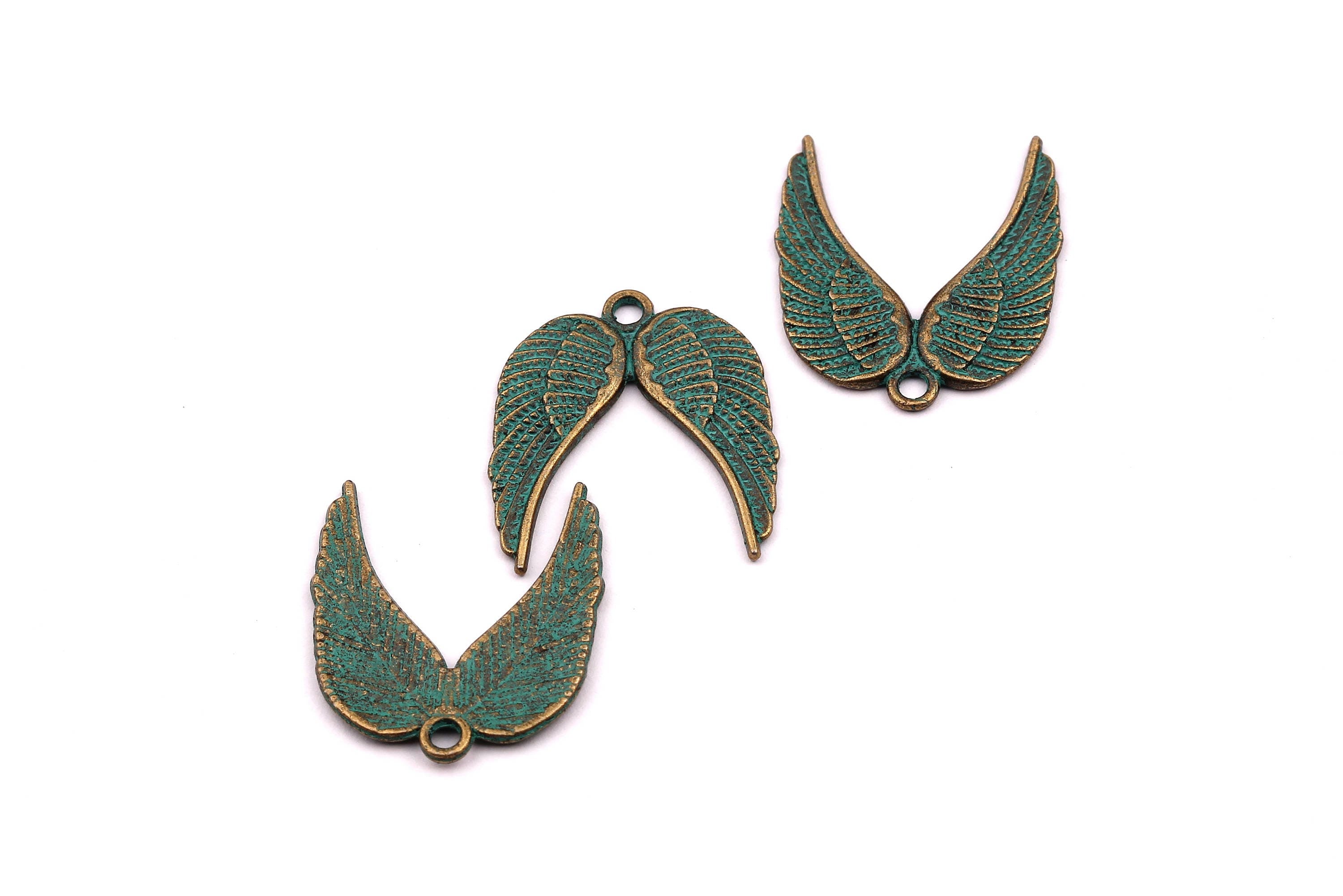 Faux Patina Pendant - Wings Shaped - Alloy Charms - Antique Bronze Tone Necklace - Zinc Alloy Beads - Jewelry Supplies -20x18x1.2mm ZZ1080 - DOMEDBAZAAR