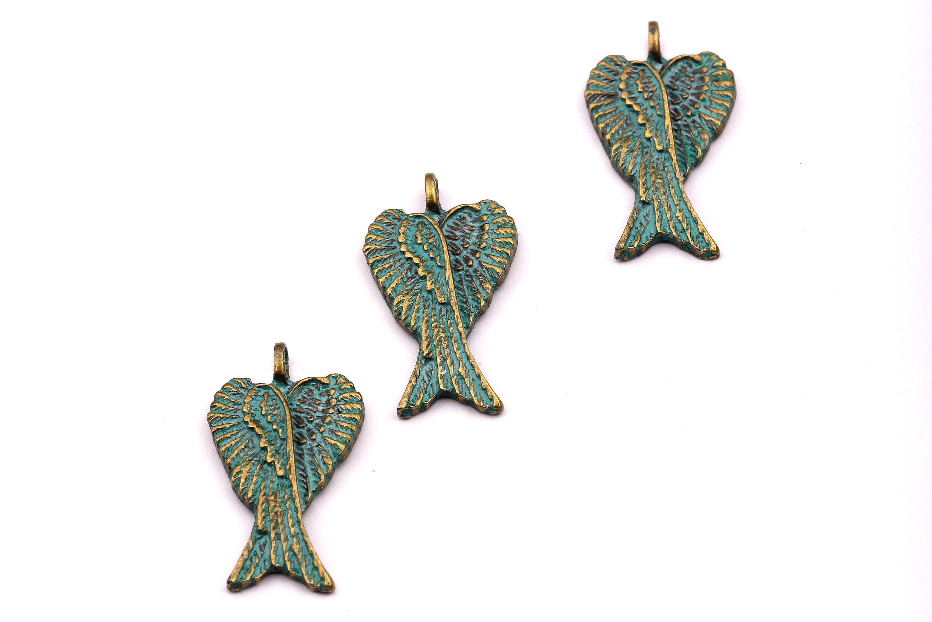 Faux Patina Pendant - Wings Shaped Alloy Charms - Antique Bronze Tone Necklace - Zinc Alloy Beads - Jewelry Supplies - 25x13x3mm ZZ1083 - DOMEDBAZAAR