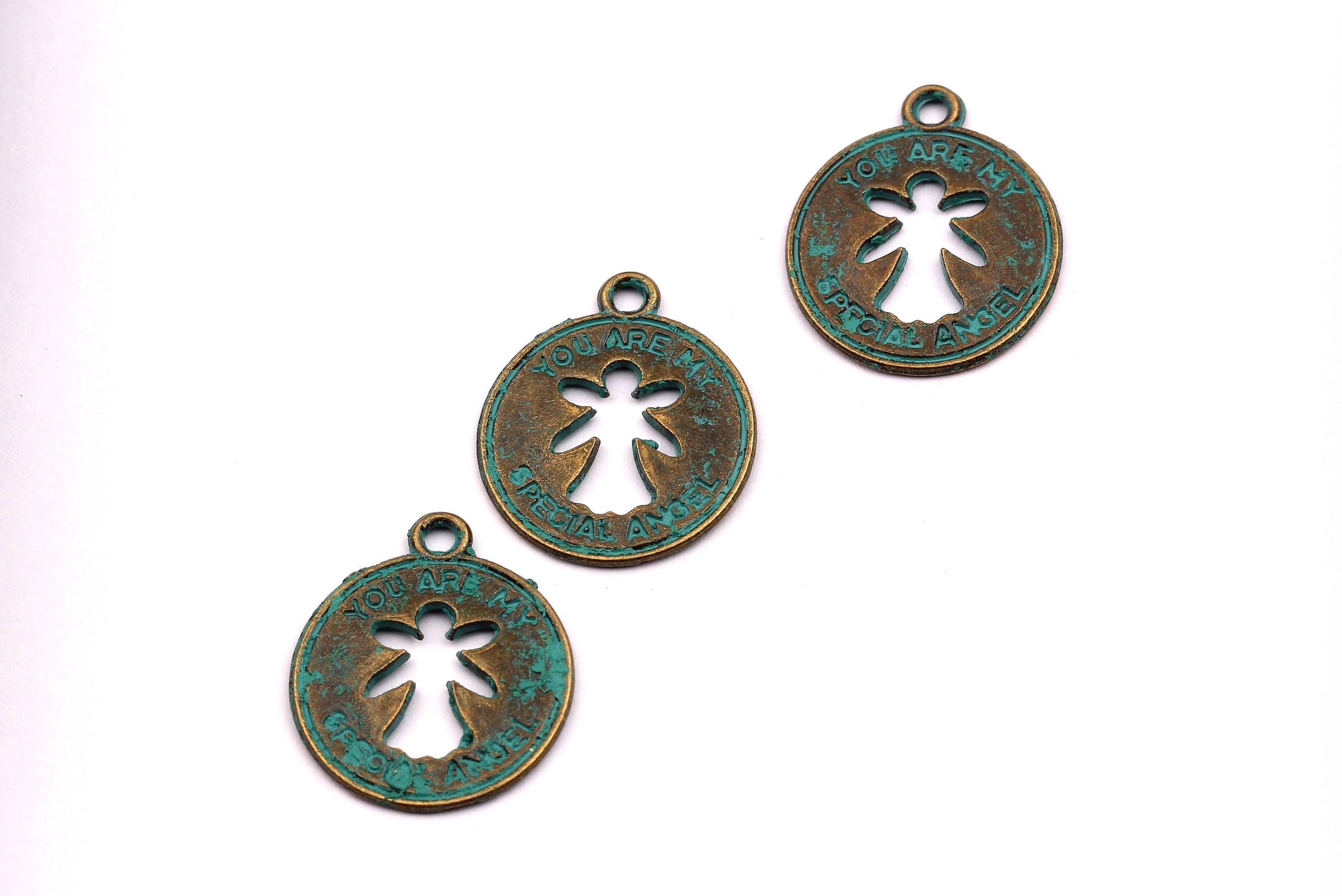 Faux Patina Pendant - Angel Shaped - Alloy Charms - Antique Bronze Tone Necklace - Zinc Alloy Beads - You are My Angel - 19x19x1.3mm ZZ1087 - DOMEDBAZAAR