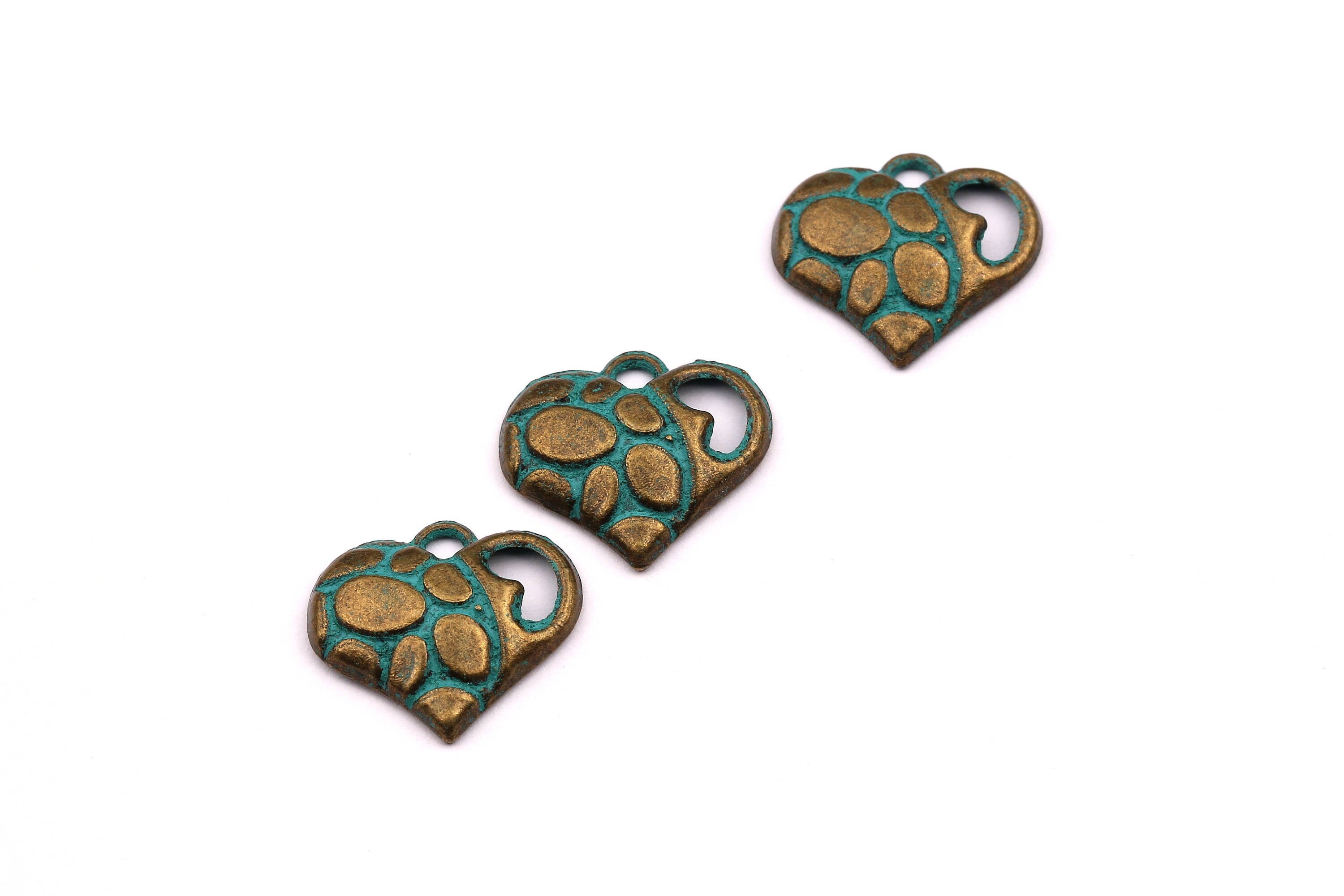 Faux Patina Pendant - Heart Shaped - Alloy Charms - Antique Bronze Tone Necklace - Zinc Alloy Beads - Jewelry Supplies - 16x18x3.5mm ZZ1091 - DOMEDBAZAAR