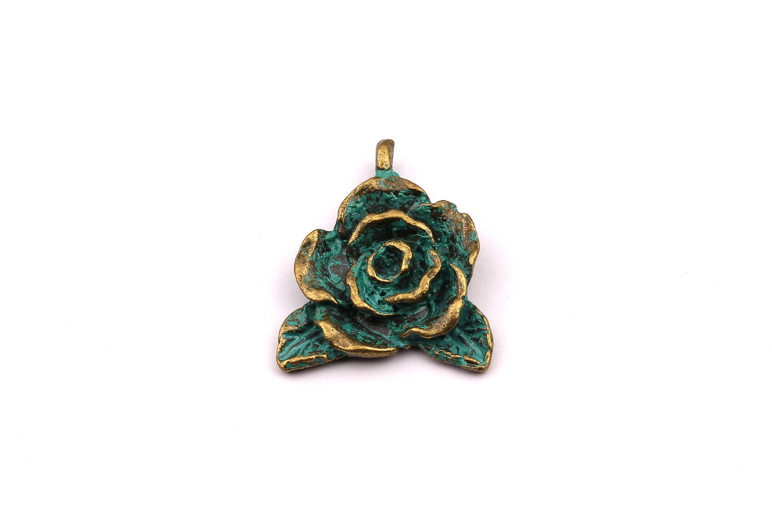 Faux Patina Pendant - Rose Shaped - Alloy Charms - Antique Bronze Tone Necklace - Zinc Alloy Beads - Jewelry Supplies - 23x20x4mm ZZ1097 - DOMEDBAZAAR