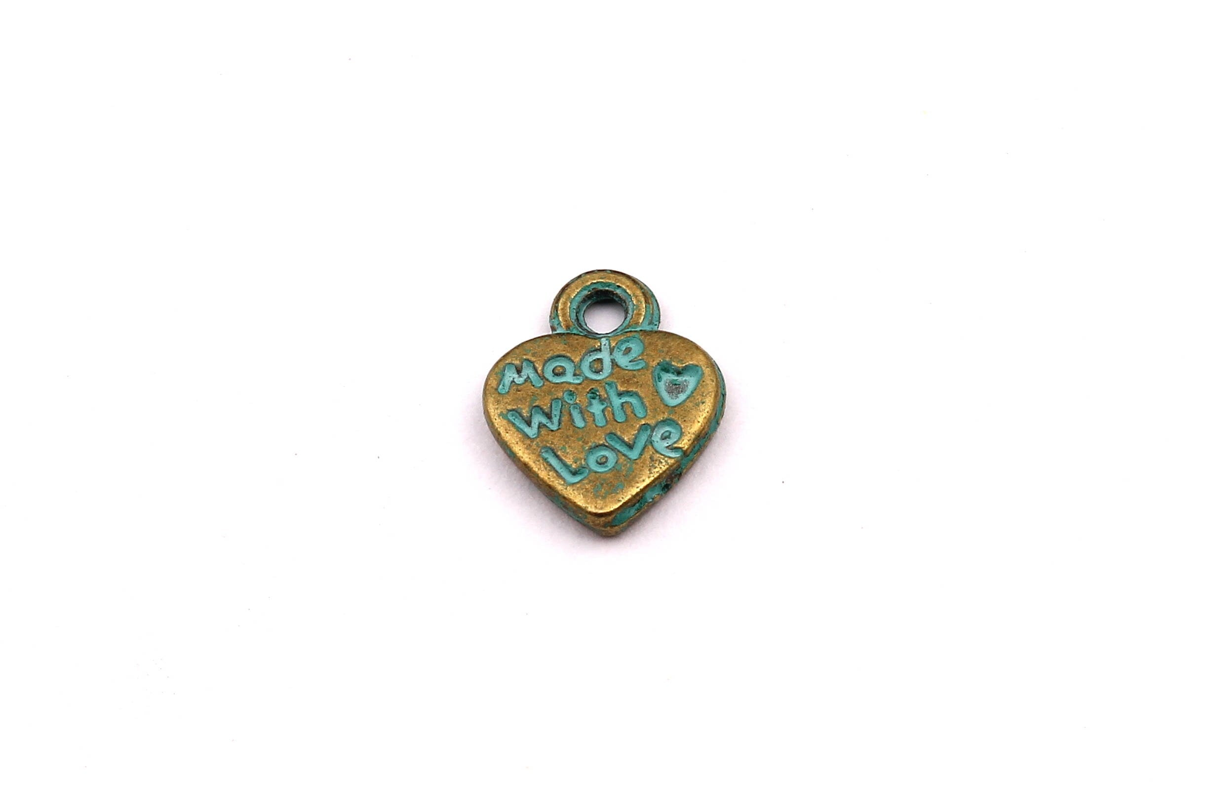 Faux Patina Pendant - Heart Shaped - Alloy Charms - Antique Bronze Tone Necklace - Zinc Alloy Beads - Made with Love - 11x9x1.5mm ZZ1100 - DOMEDBAZAAR