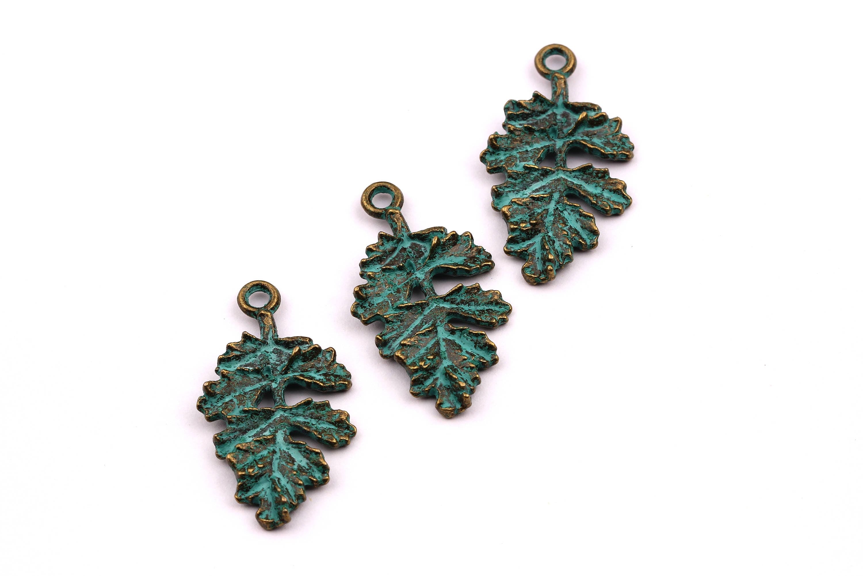 Faux Patina Pendant - Bough Shaped - Alloy Charms - Antique Bronze Tone Necklace - Zinc Alloy Beads - Jewelry Supplies - 30x18x2.5mm ZZ1102 - DOMEDBAZAAR
