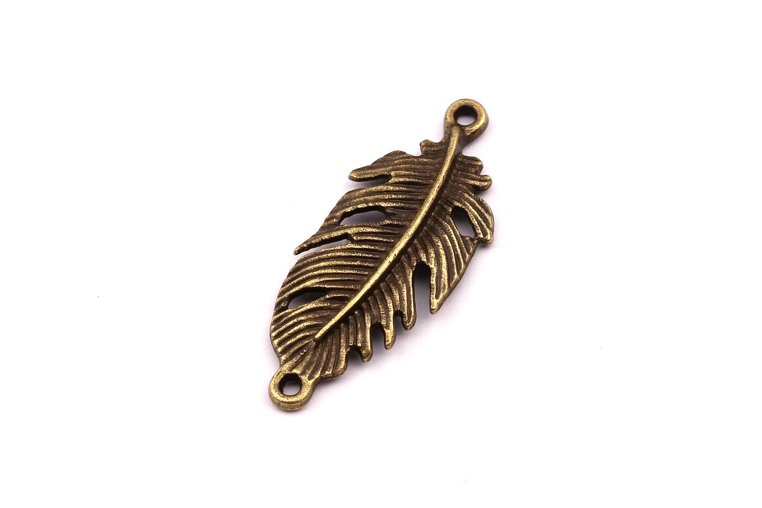 Zinc Alloy Pendant - Feather Shaped - Alloy Charms - Antique Bronze Tone Necklace - Zinc Alloy Beads - Jewelry Supplies - 35x13x2.5mm ZZ1137 - DOMEDBAZAAR