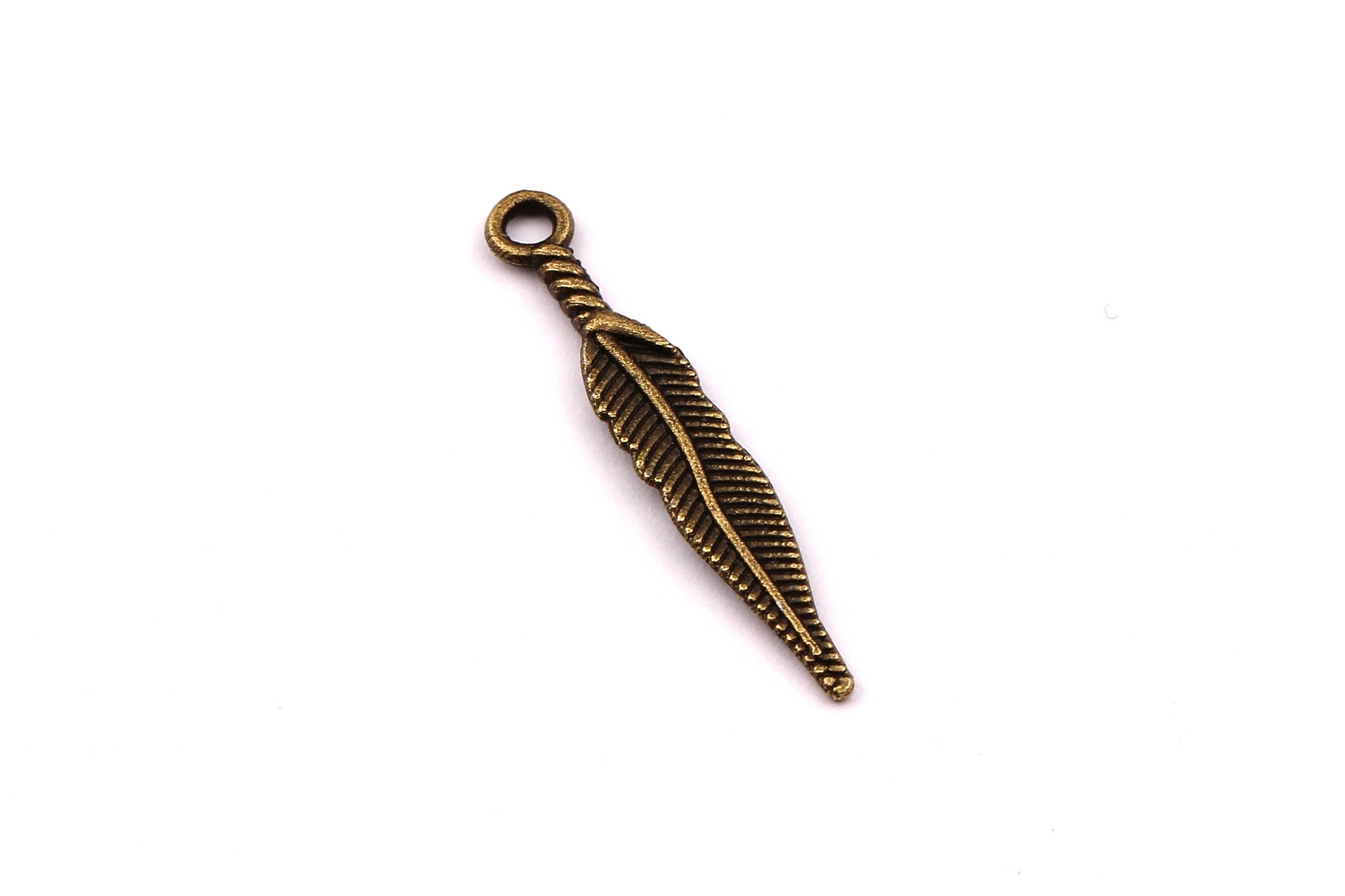 Zinc Alloy Pendant - Feather Shaped - Alloy Charms - Antique Bronze Tone Necklace - Zinc Alloy Beads - Jewelry Supplies - 28x4.5x1mm ZZ1138 - DOMEDBAZAAR