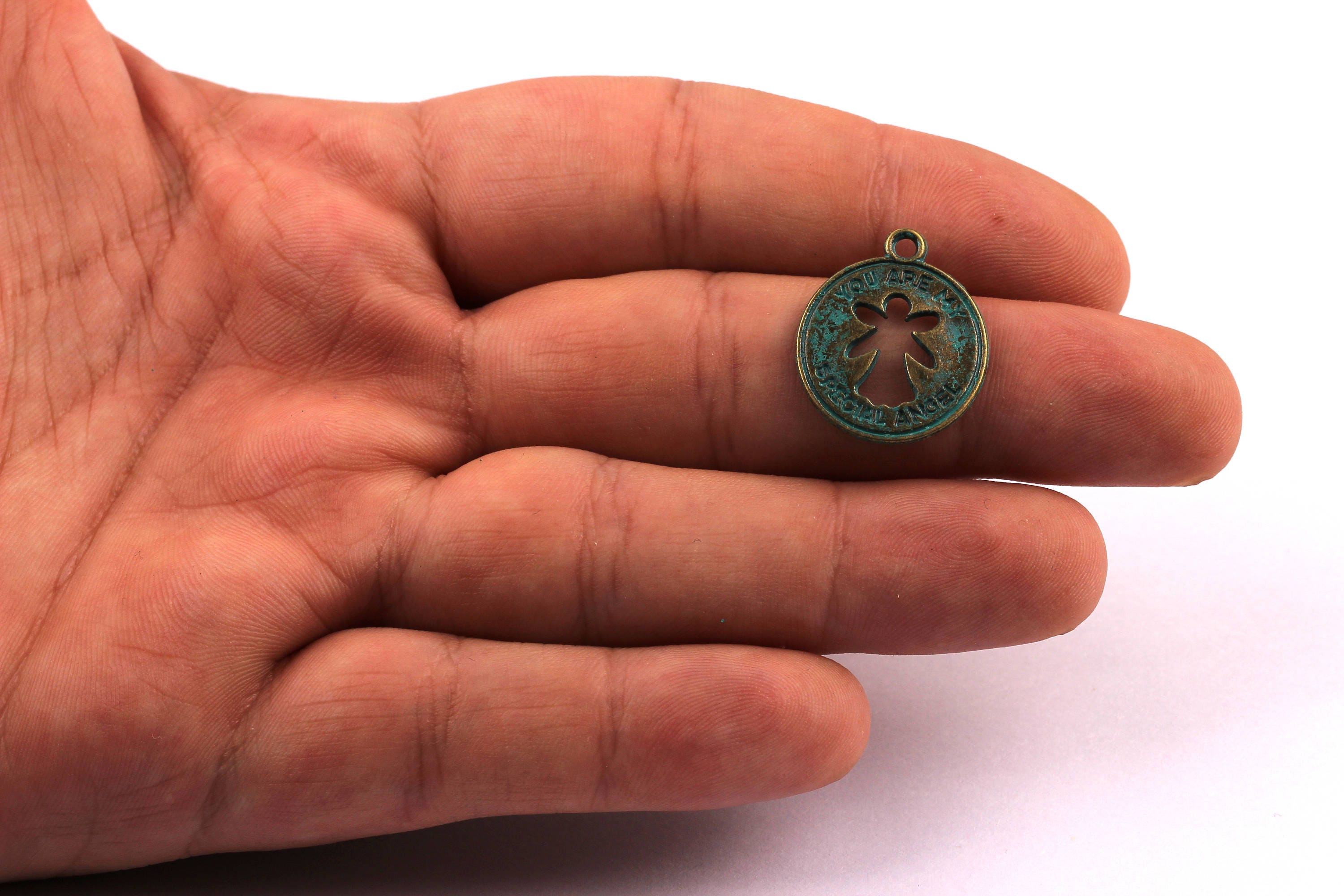 Faux Patina Pendant - Angel Shaped - Alloy Charms - Antique Bronze Tone Necklace - Zinc Alloy Beads - You are My Angel - 19x19x1.3mm ZZ1087 - DOMEDBAZAAR