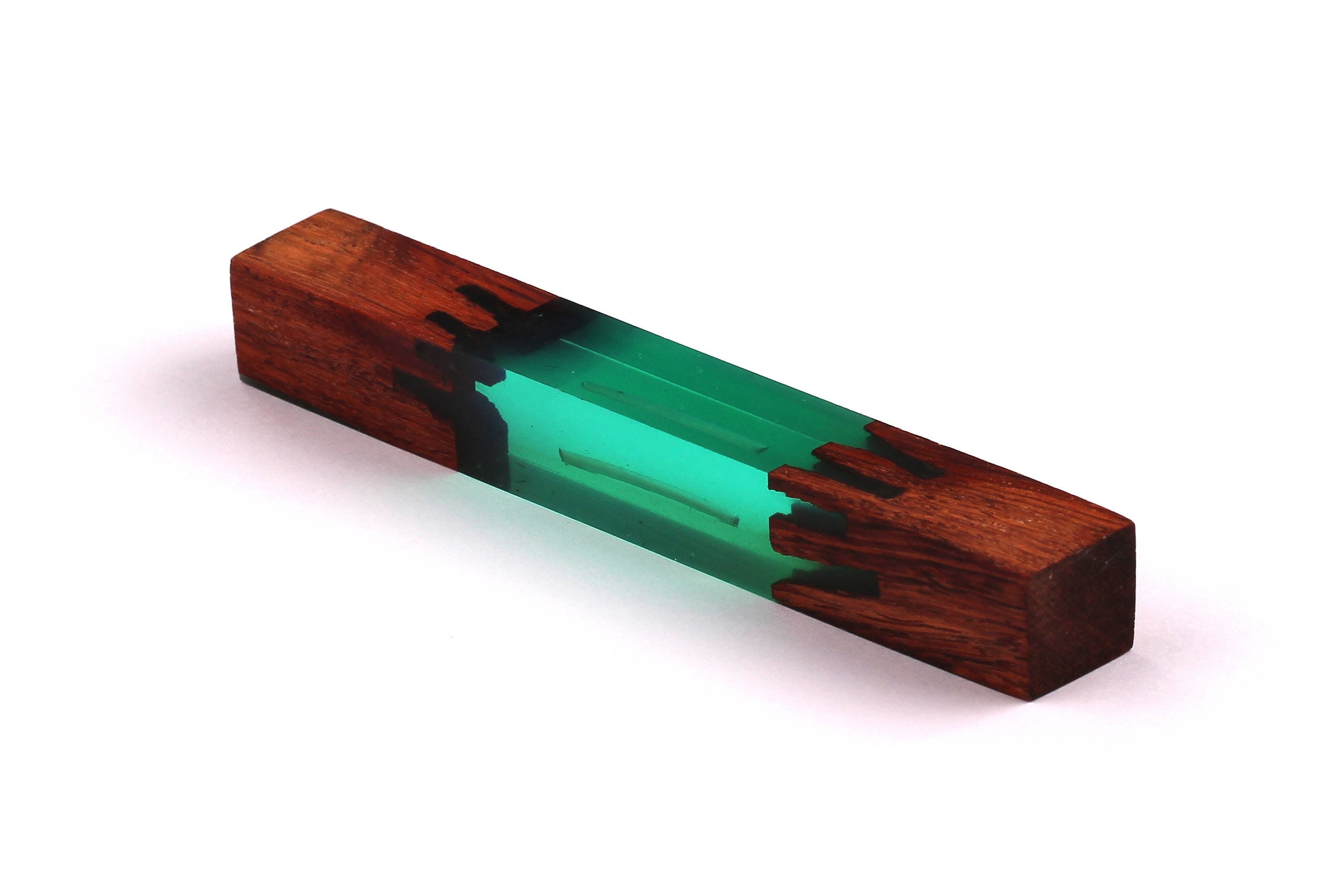 Wood Resin Pendant - Natural Podouk Wooden Charms - Green Epoxy Resin Necklace - Jewelry Supplies - Wooden Beads - 101x14x14mm - BB1033G - DOMEDBAZAAR