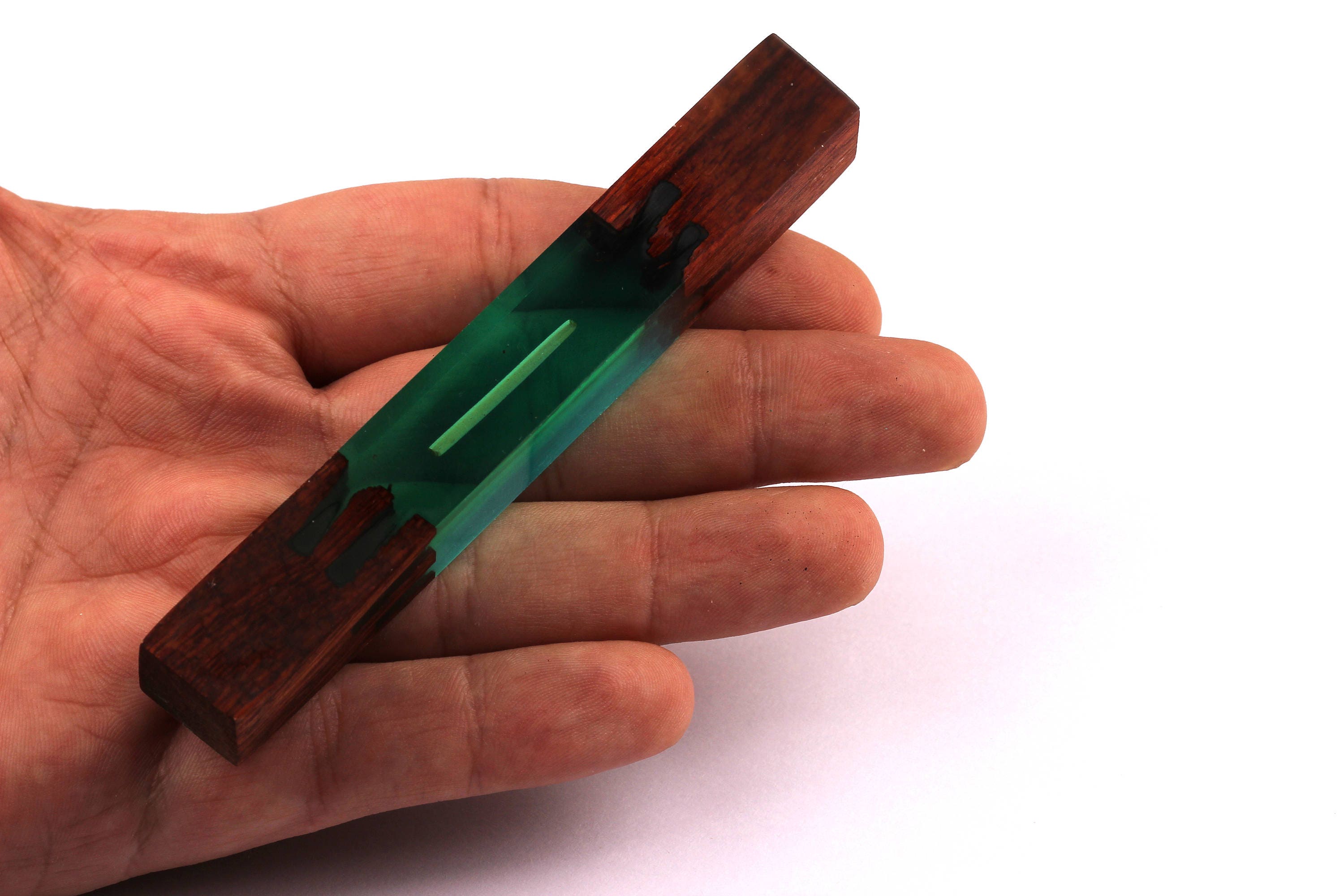 Wood Resin Pendant - Natural Podouk Wooden Charms - Green Epoxy Resin Necklace - Jewelry Supplies - Wooden Beads - 101x14x14mm - BB1033G - DOMEDBAZAAR