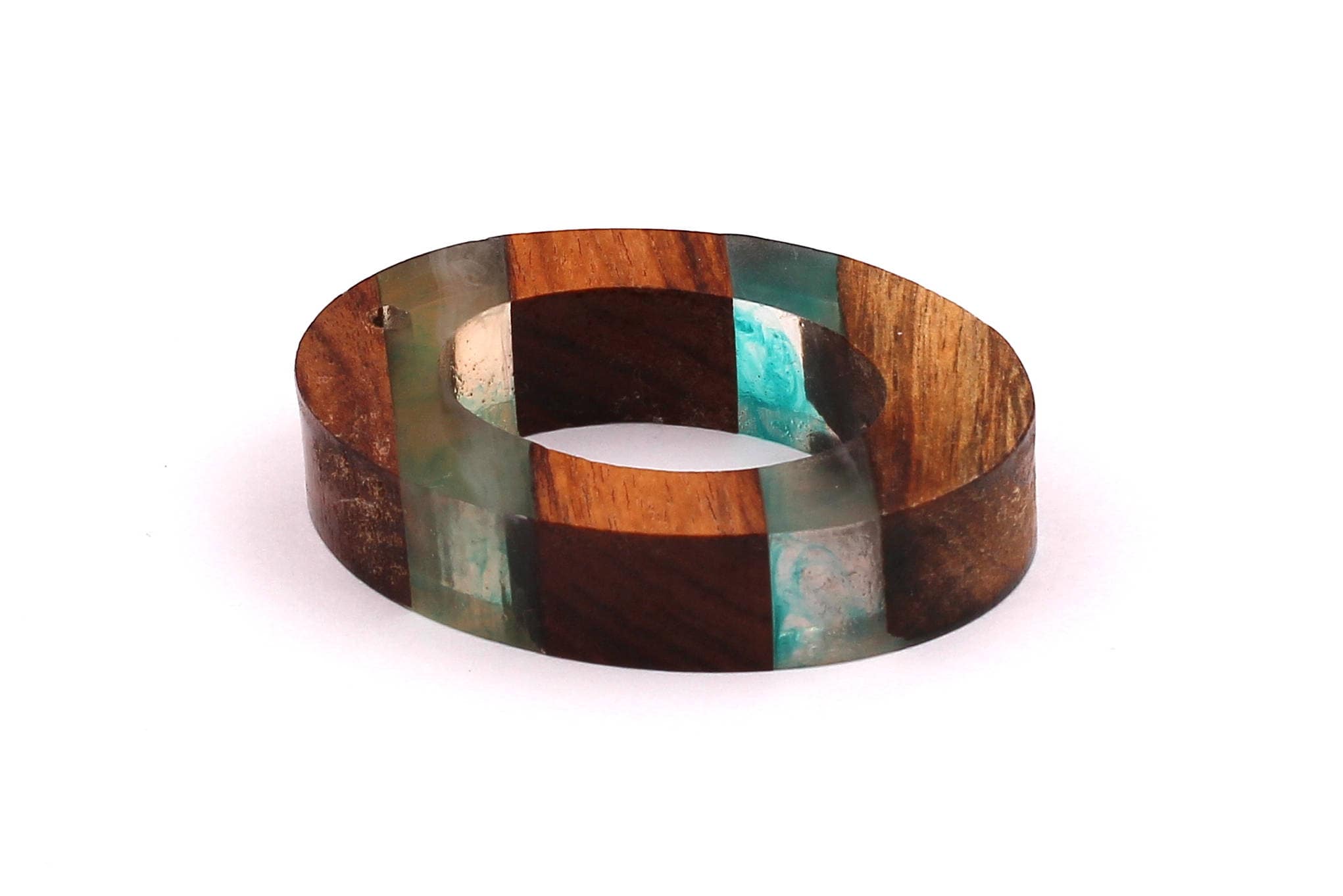 Wood Resin Pendant - Natural Mahogany Wooden Charms - Turquoise Epoxy Resin Necklace - Ellipse Shaped - Wooden Beads - 50x38x9mm - BB1027T - DOMEDBAZAAR
