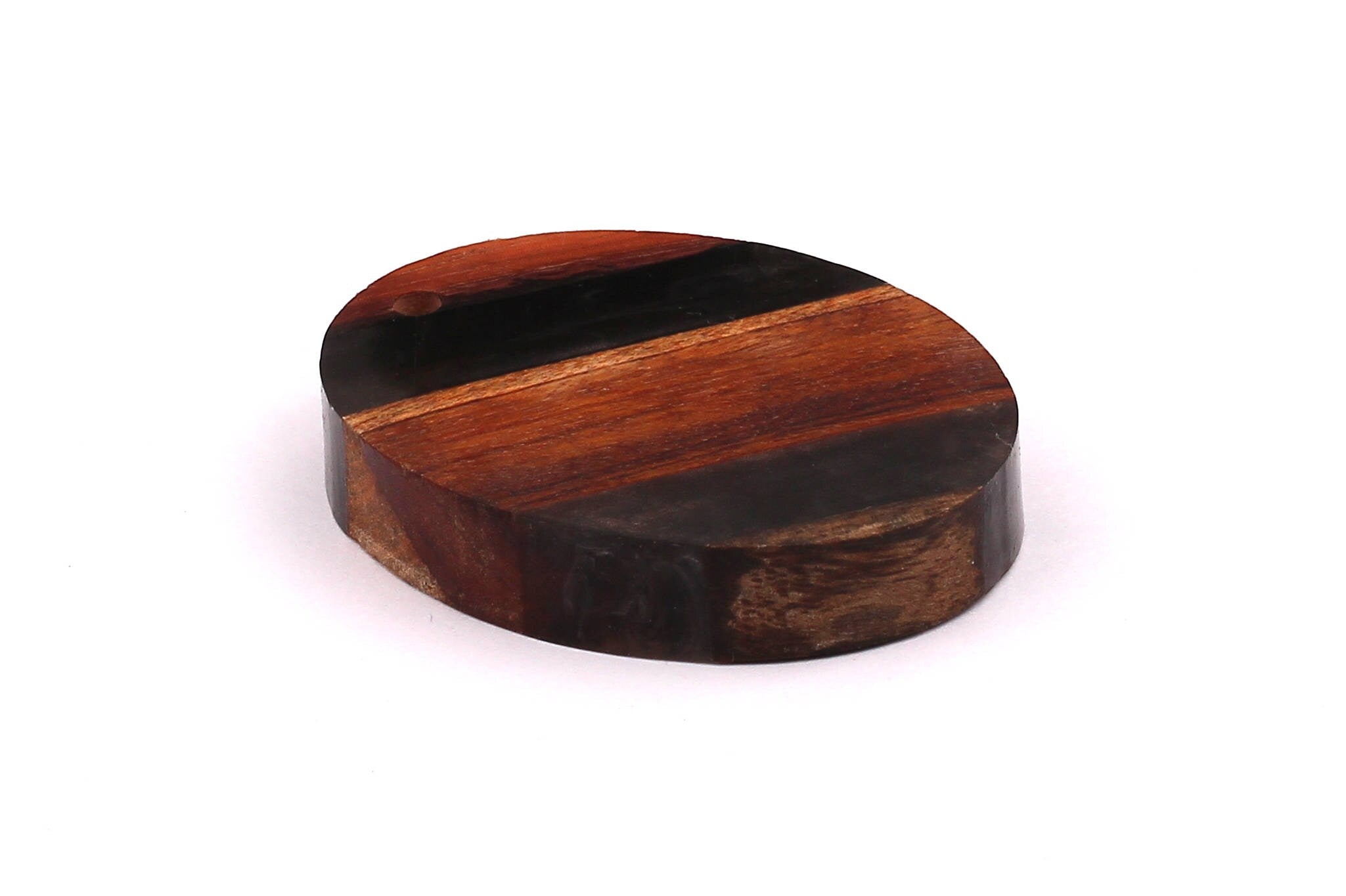 Wood Resin Pendant - Natural Mahogany Wooden Charms - Black Epoxy Resin Necklace - Ellipse Shaped - Wooden Beads - 50x38x10 - BB1028BK - DOMEDBAZAAR