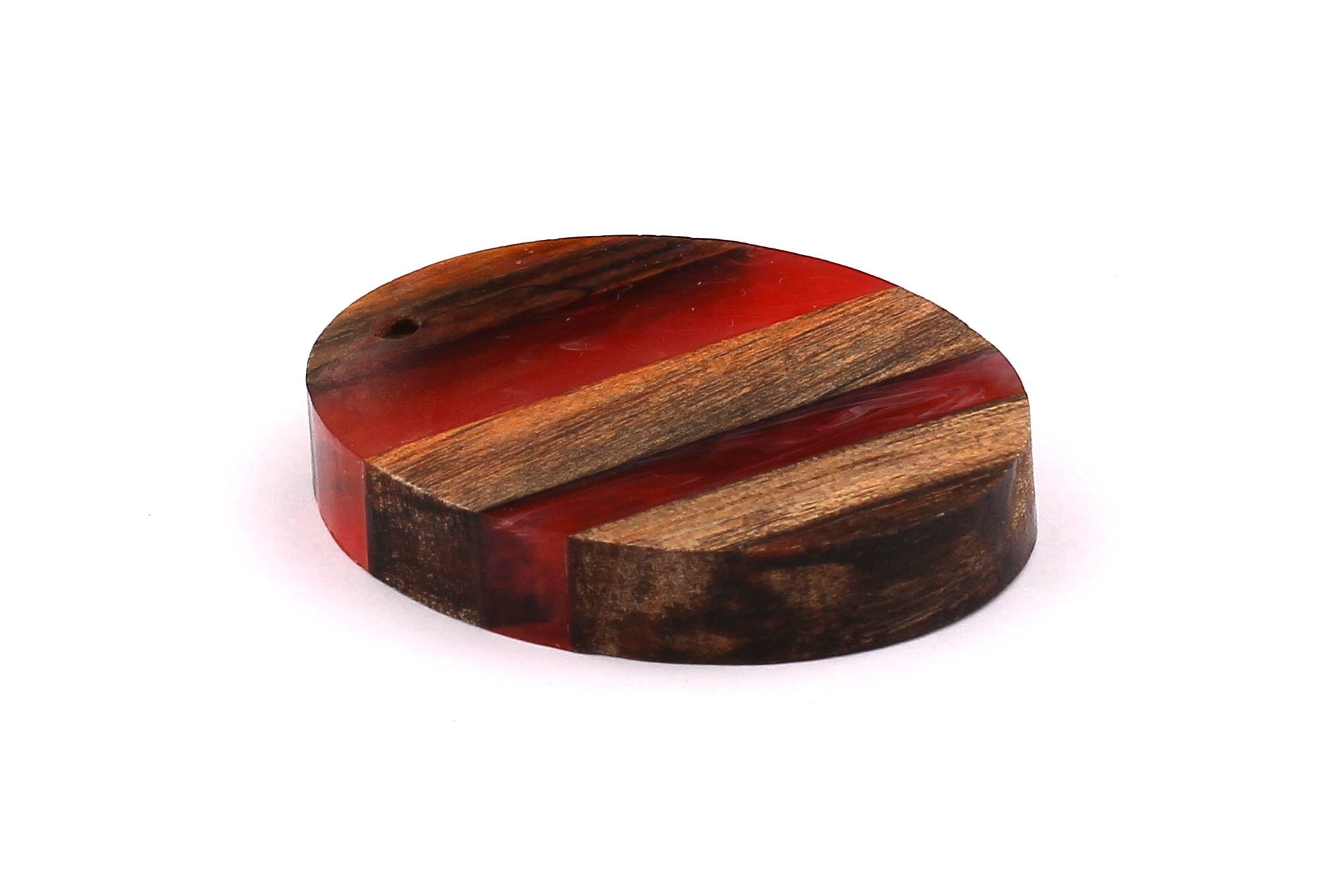 Wood Resin Pendant - Natural Mahogany Wooden Charms - Red Epoxy Resin Necklace - Ellipse Shaped - Wooden Beads -50x38x10 - BB1028R - DOMEDBAZAAR
