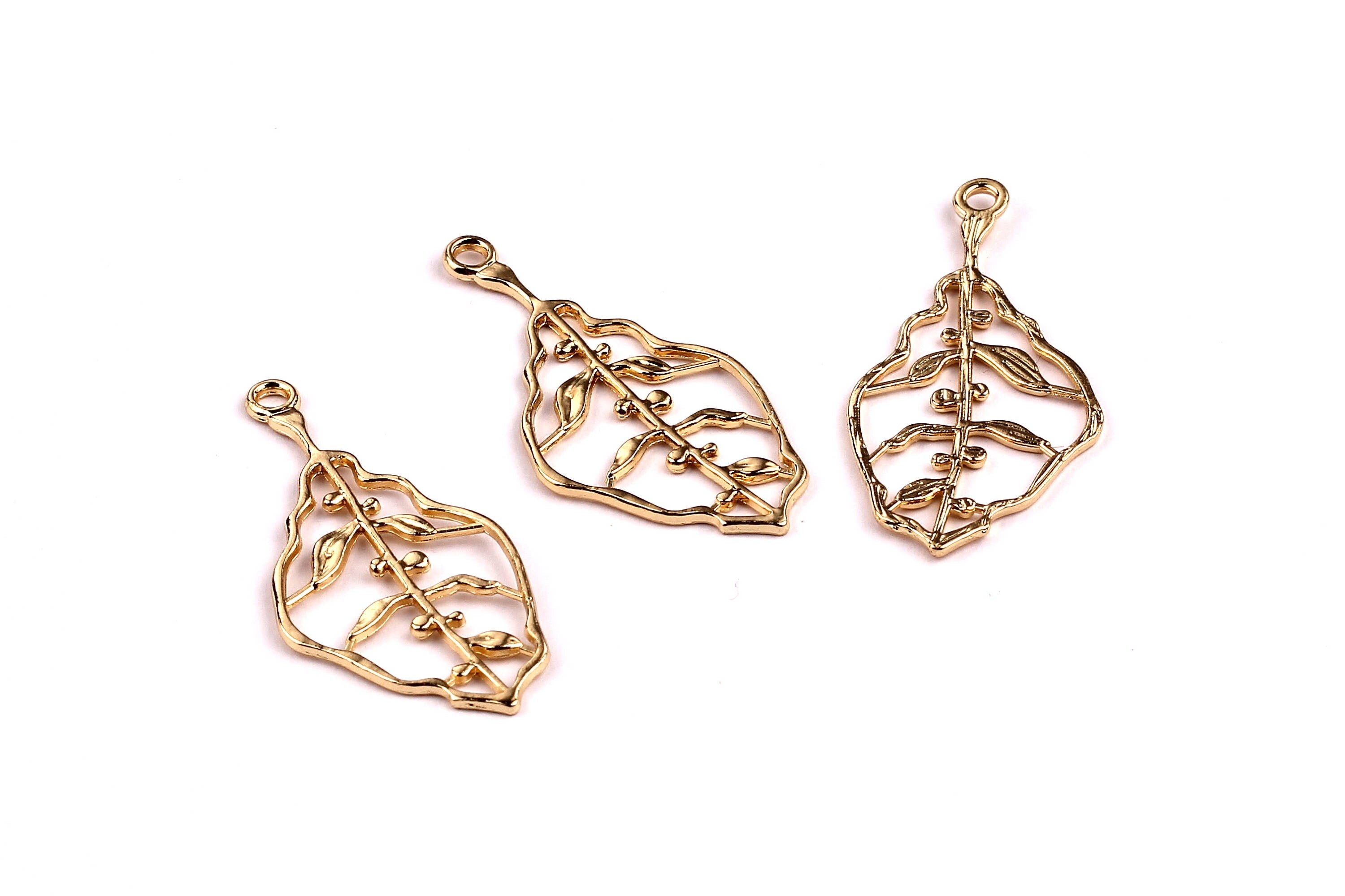 Leaf Shaped Charms- Zinc Alloy Earring Findings - Gold Tone - Alloy Pendant for Necklace - Jewelry Supplies - 38x18x1.1mm - ZZ1175 - DOMEDBAZAAR