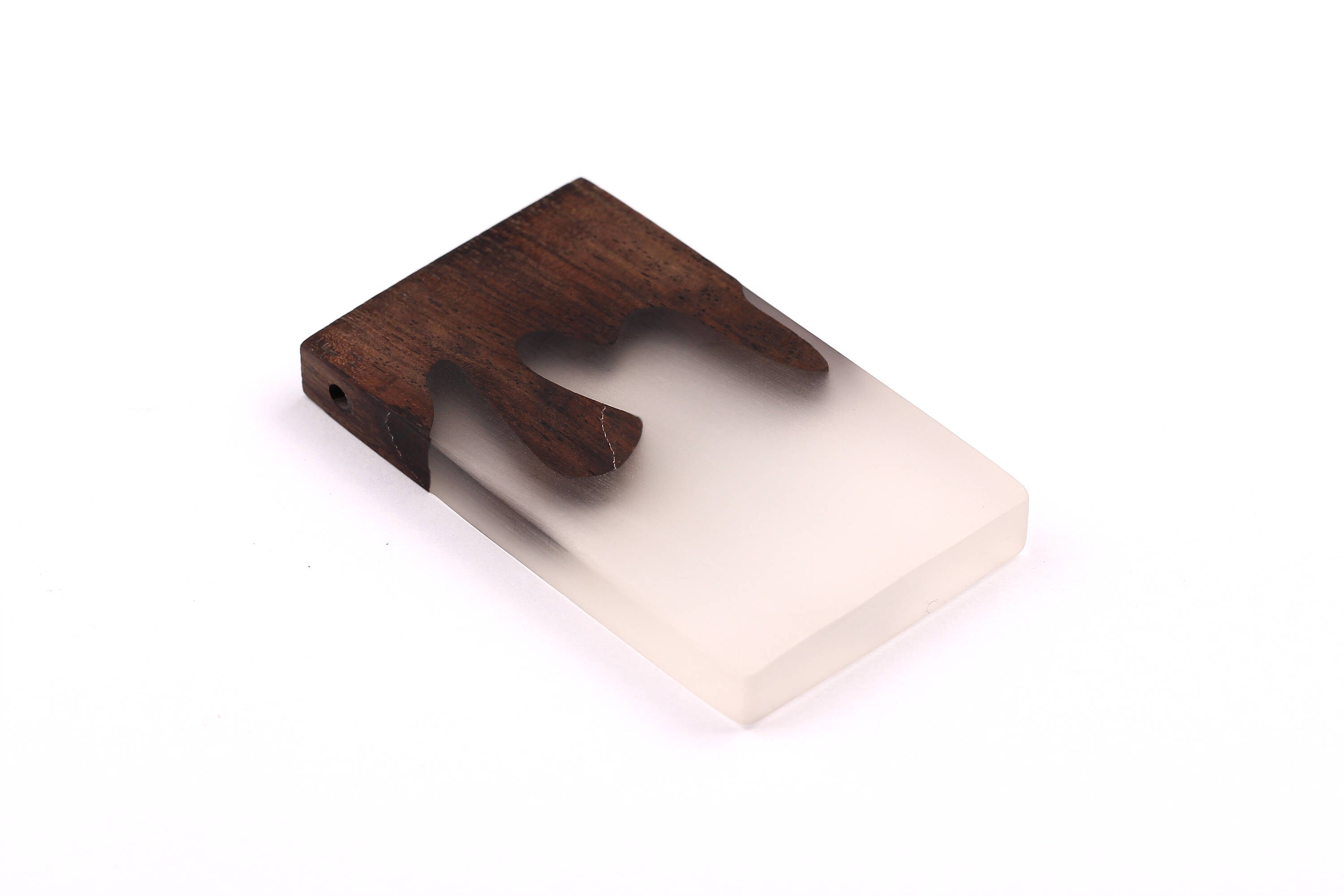 Wood Resin Pendant - Natural Monzo Wooden Charms - White Epoxy Resin Necklace - Jewelry Supplies - Rectangle Shaped - 70x40x8mm - BB1001W - DOMEDBAZAAR