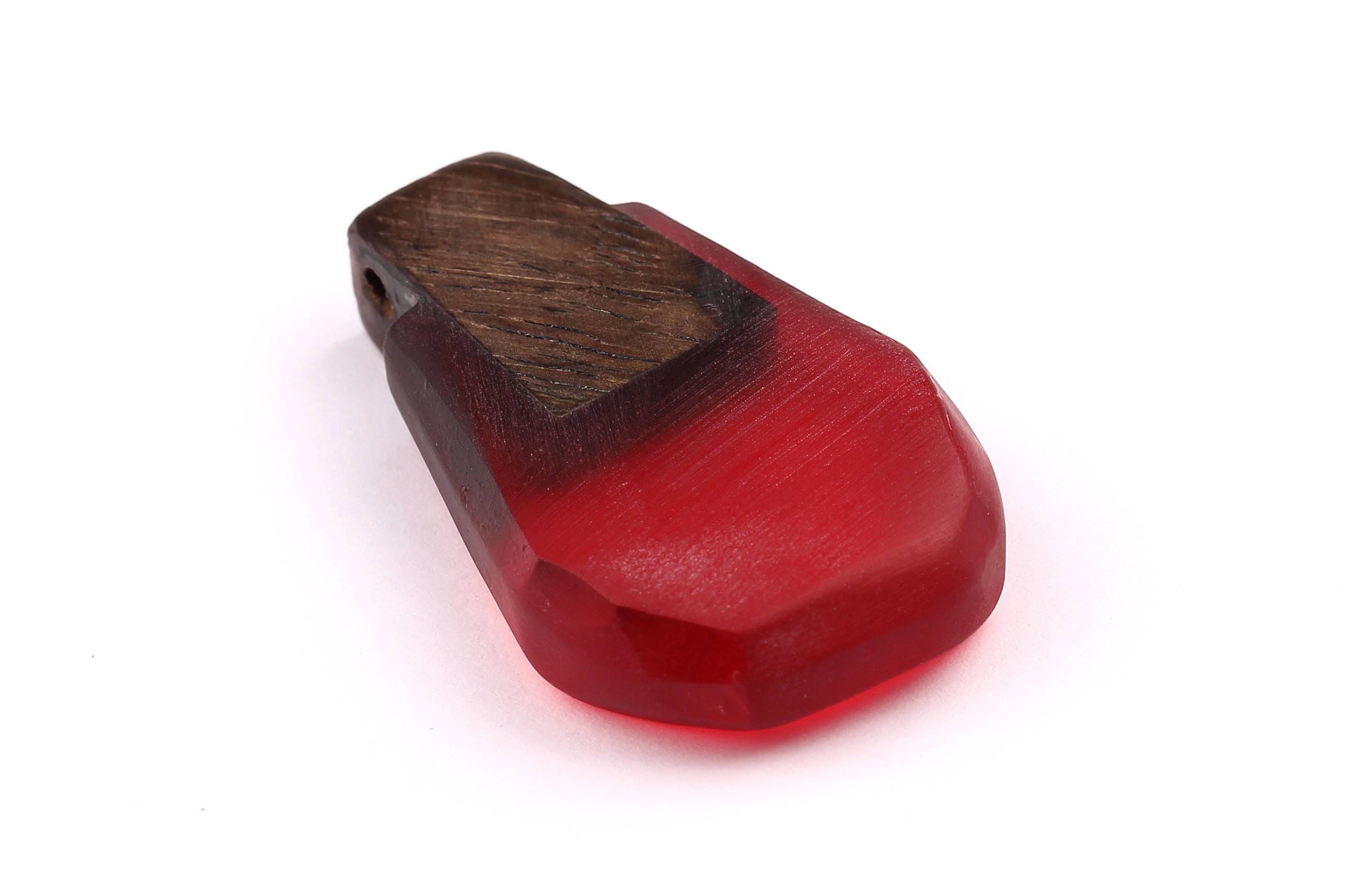 Wood Resin Pendant - Natural Monzo Wooden Charms - Red Epoxy Resin Necklace - Jewelry Supplies - Wooden Beads - 47x30x10mm - BB1002R - DOMEDBAZAAR