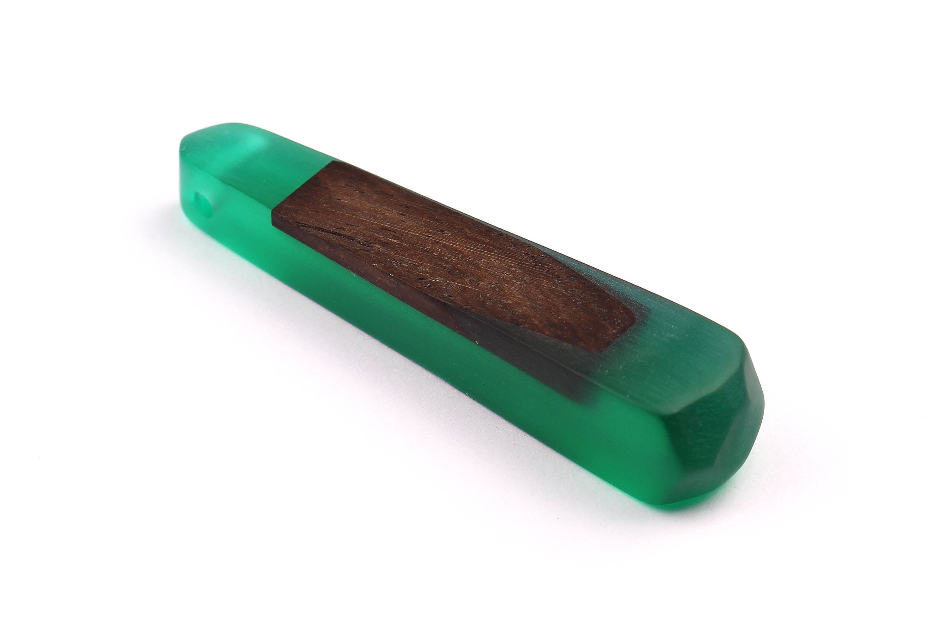 Wood Resin Pendant - Natural Monzo Wooden Charms - Green Epoxy Resin Necklace - Jewelry Supplies - Wooden Beads - 73x15x12mm - BB1003G - DOMEDBAZAAR
