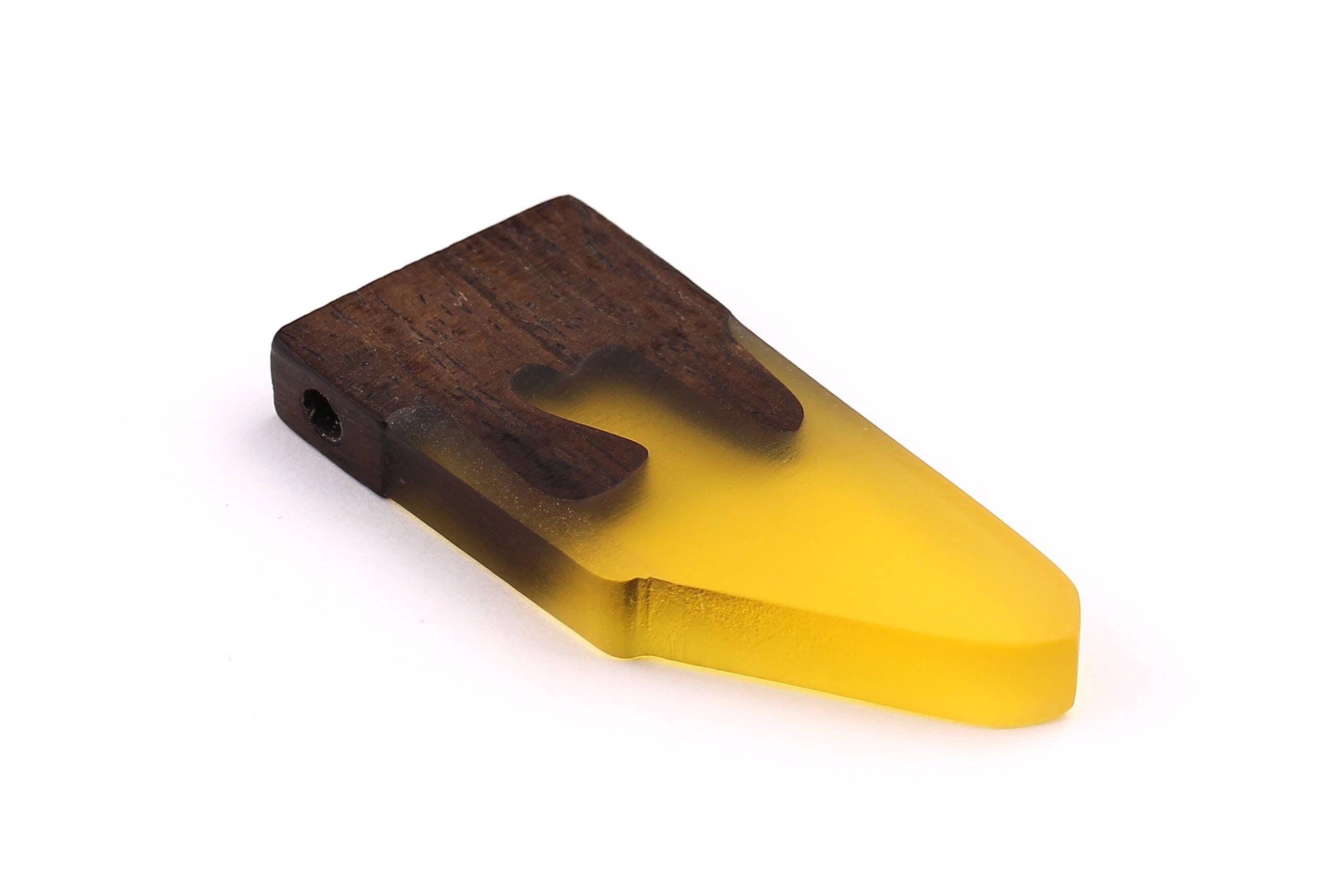 Wood Resin Pendant - Natural Monzo Wooden Charms - Yellow Epoxy Resin Necklace - Jewelry Supplies - Wooden Beads - 50x23x6mm - BB1004Y - DOMEDBAZAAR