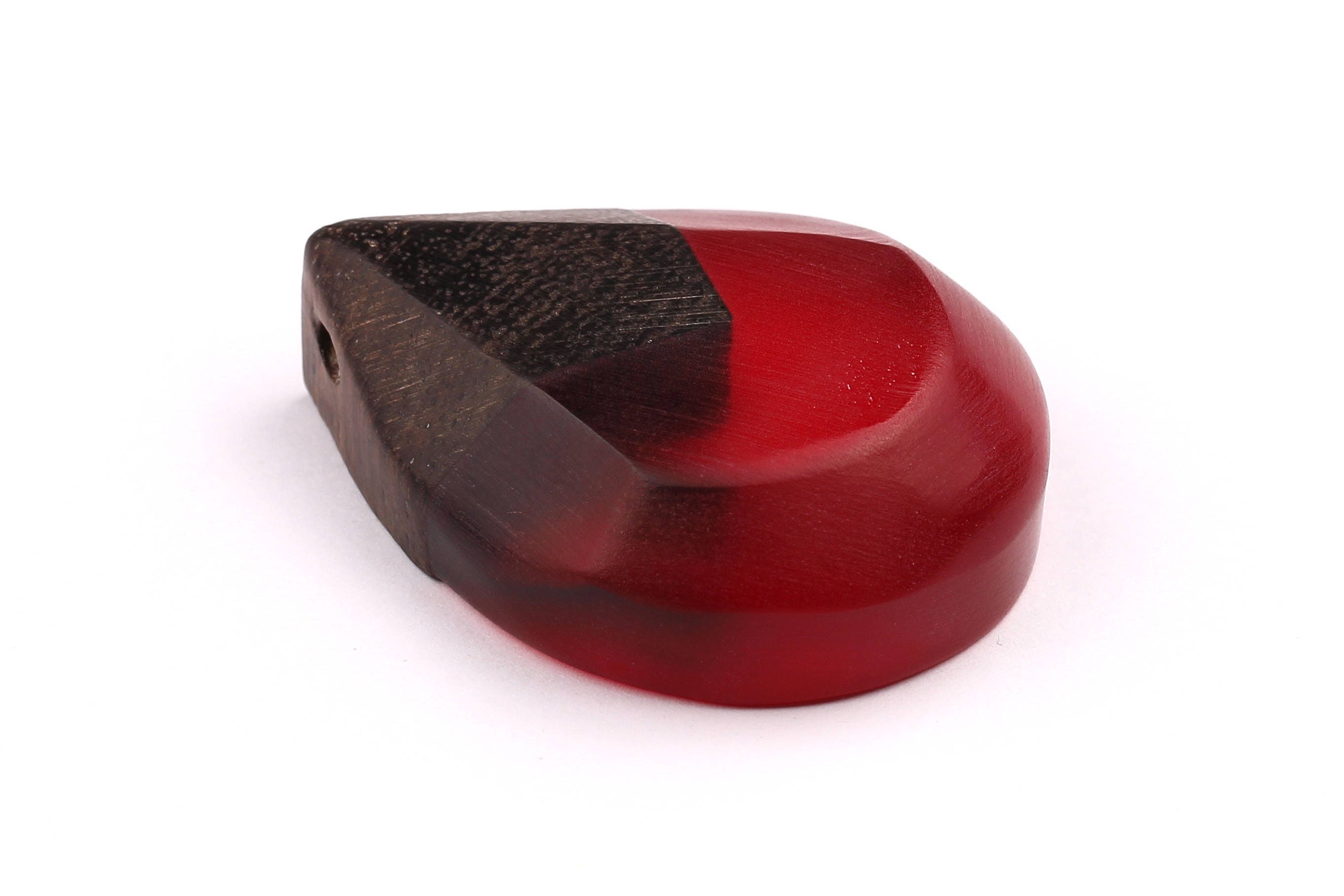 Wood Resin Pendant - Natural Monzo Wooden Charms - Red Epoxy Resin Necklace - Jewelry Supplies - Tear Shaped Beads - 49x38x15mm - BB1005R - DOMEDBAZAAR