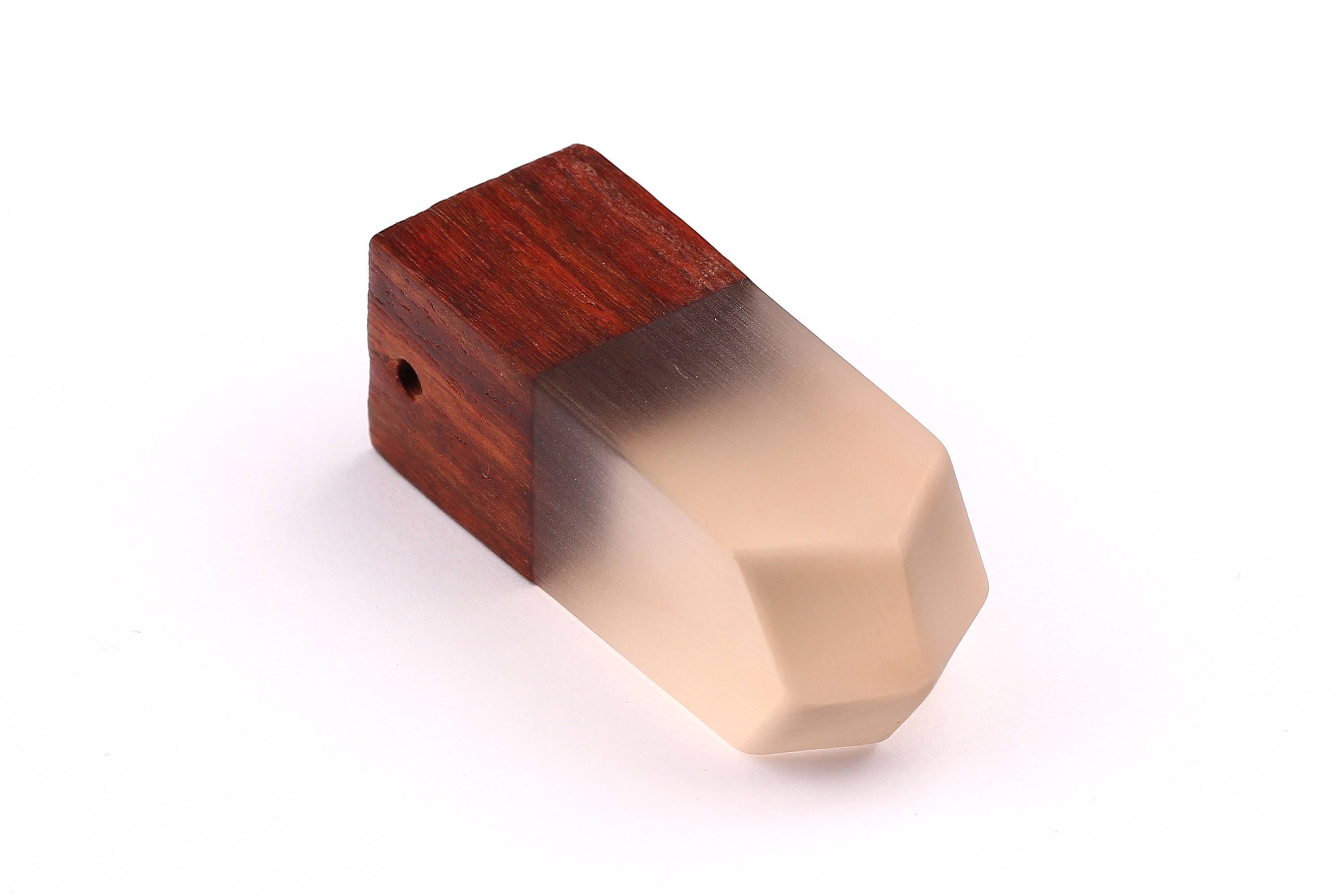 Wood Resin Pendant - Natural Monzo Wooden Charms - White Epoxy Resin Necklace - Jewelry Supplies - Wooden Beads - 50x17x17mm - BB1006W - DOMEDBAZAAR