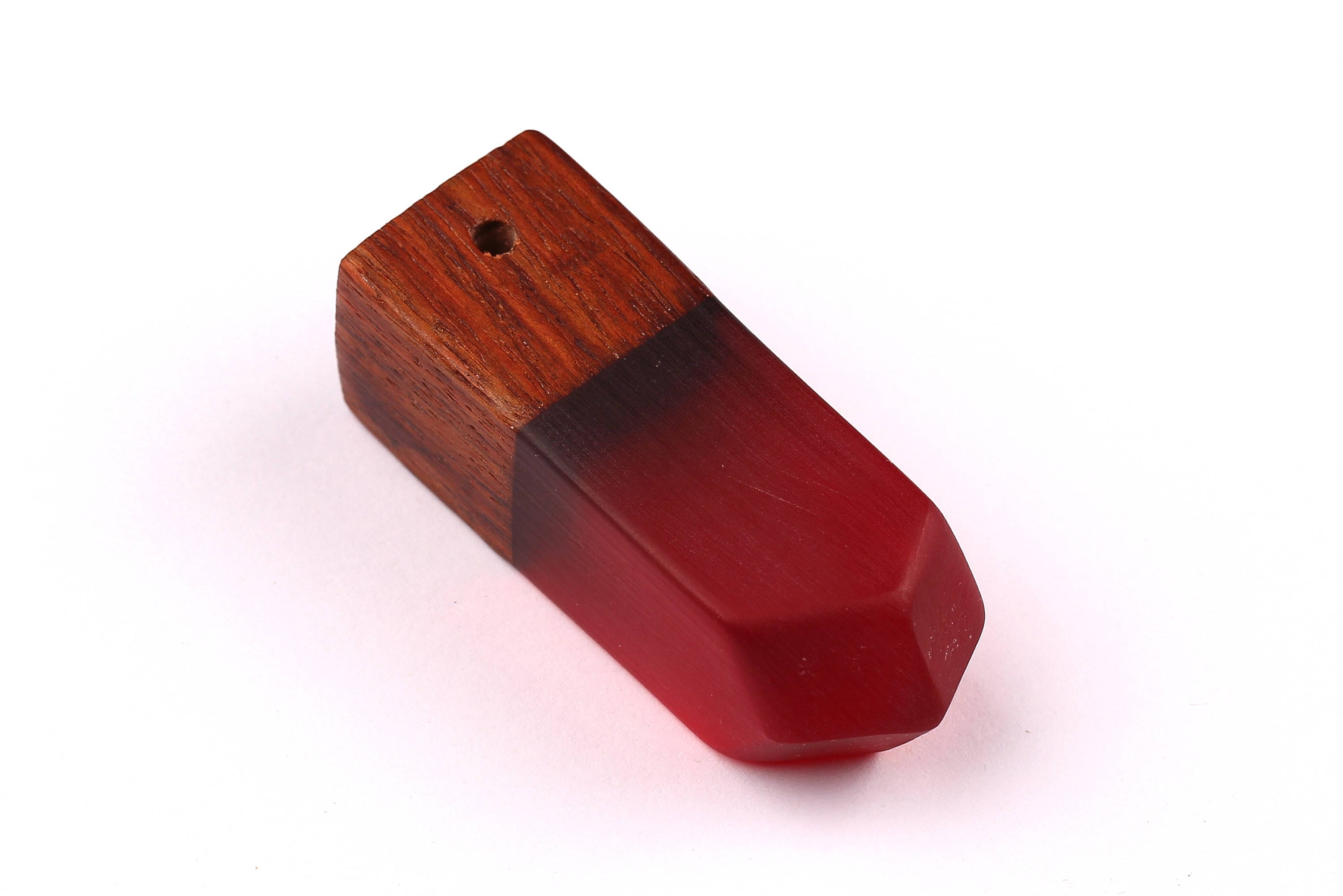 Wood Resin Pendant - Natural Monzo Wooden Charms - Red Epoxy Resin Necklace - Jewelry Supplies - Wooden Beads - 50x17x17mm - BB1006R - DOMEDBAZAAR
