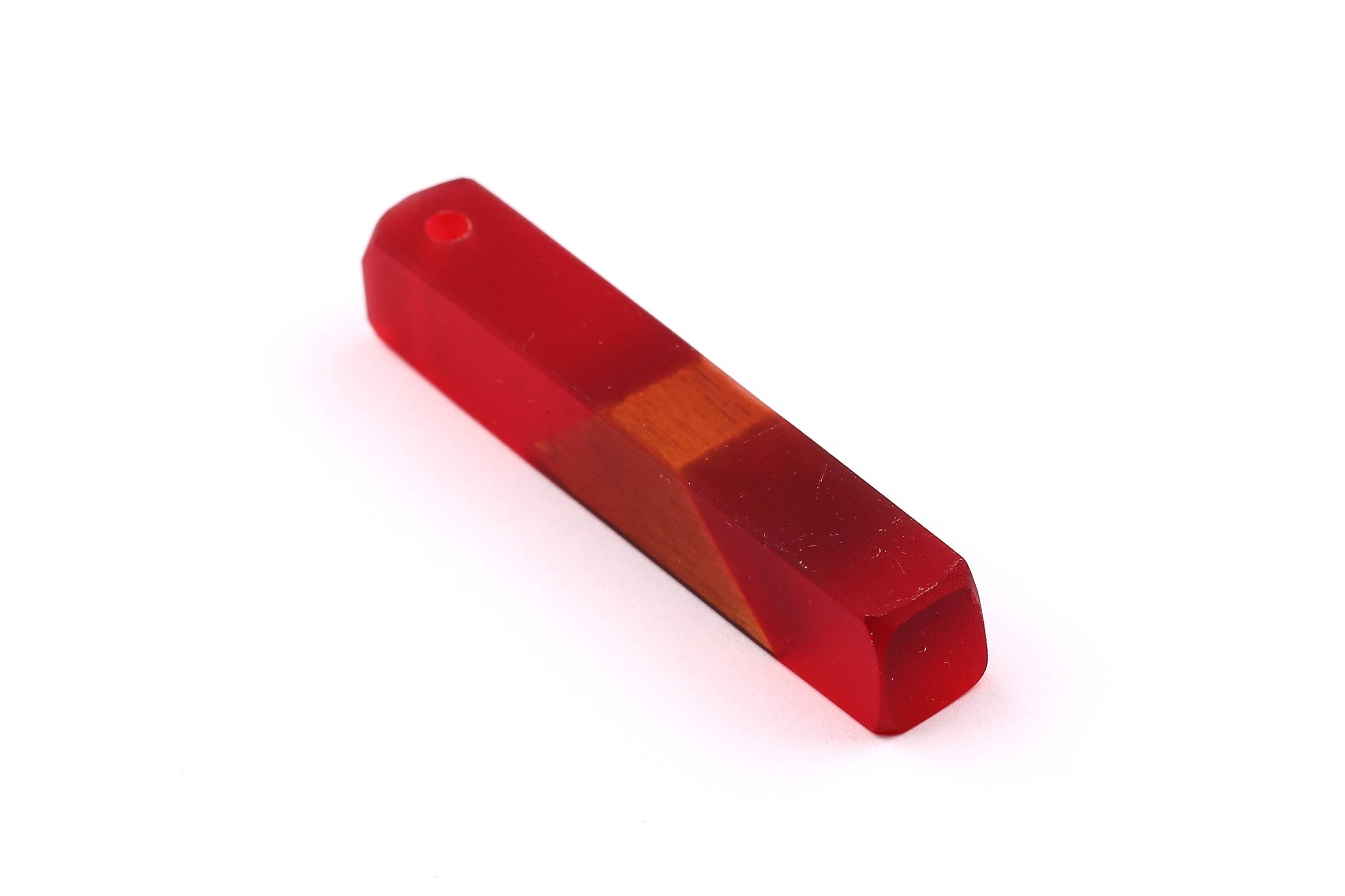 Wood Resin Pendant - Natural Mahogany Wooden Charms - Red Epoxy Resin Necklace - Jewelry Supplies - Wooden Beads - 60x10x11mm - BB1017MR - DOMEDBAZAAR